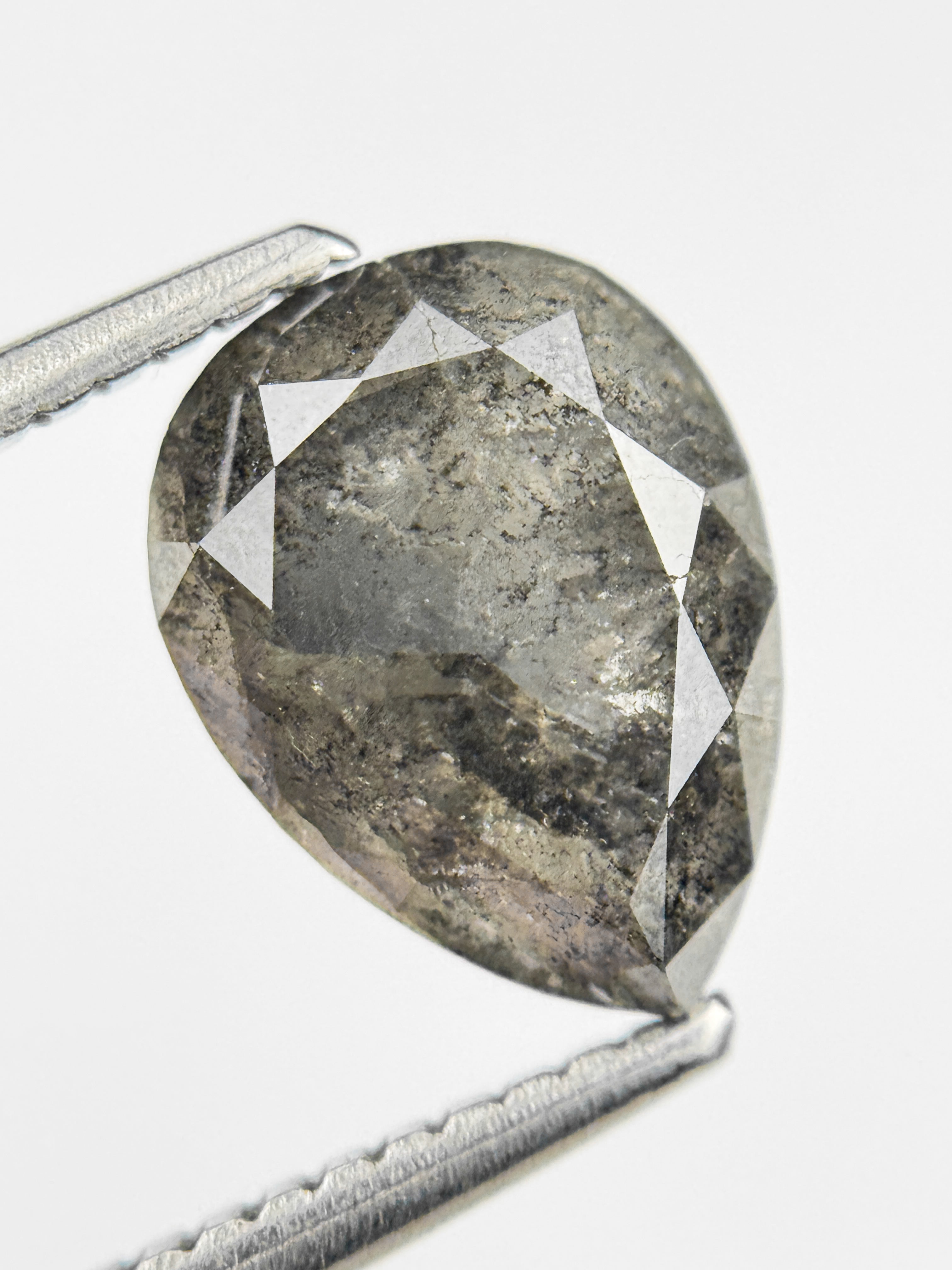 2.75 Ct Pear Rose Cut Grey Natural Salt and Pepper Diamond