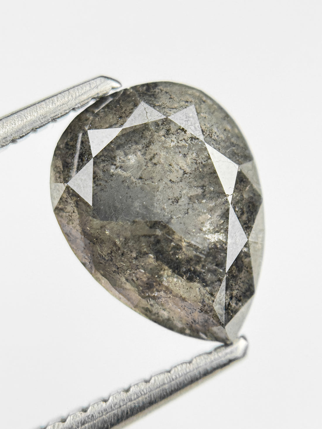 2.75 Ct Pear Rose Cut Grey Natural Salt and Pepper Diamond