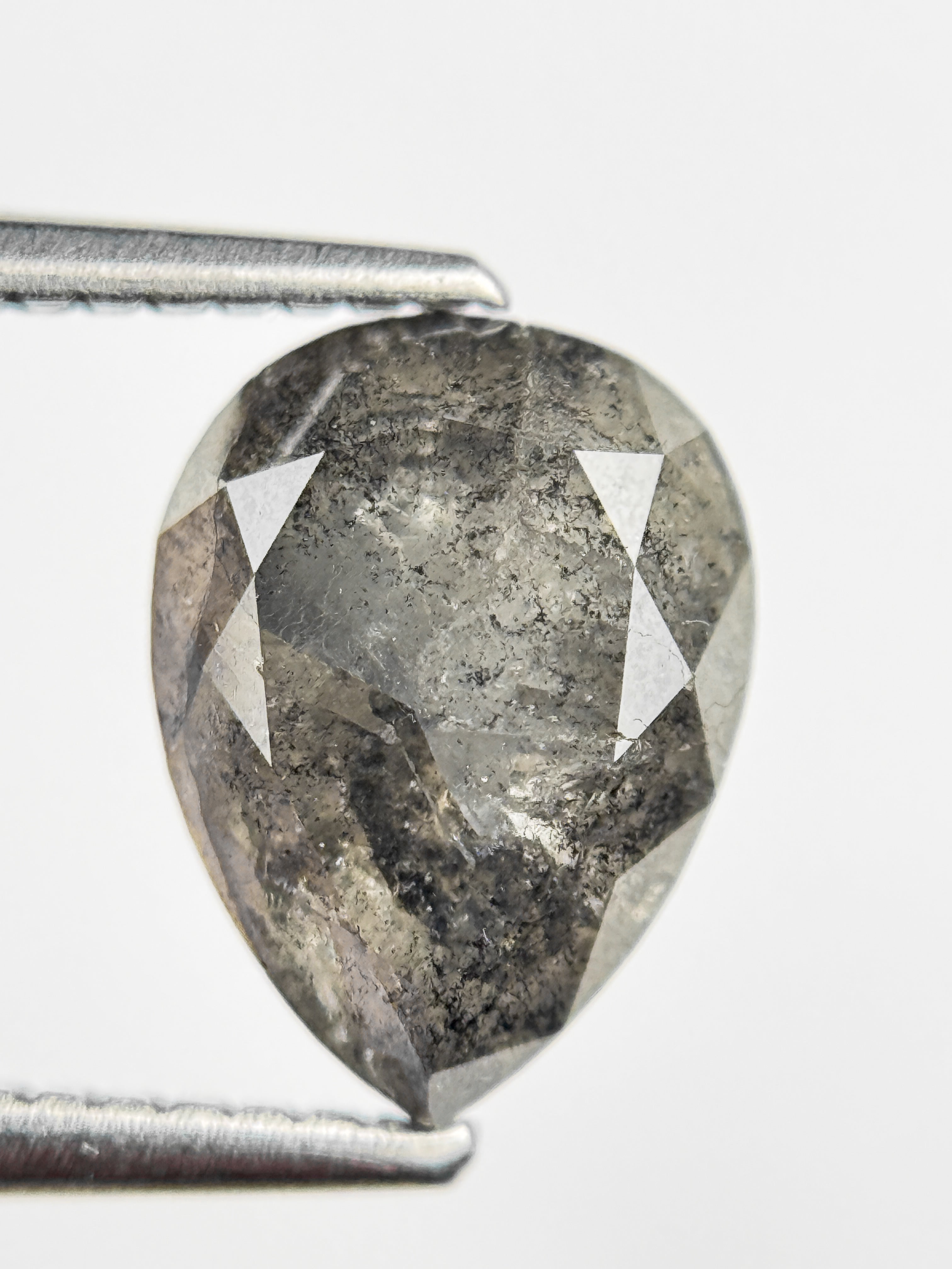 2.75 Ct Pear Rose Cut Grey Natural Salt and Pepper Diamond