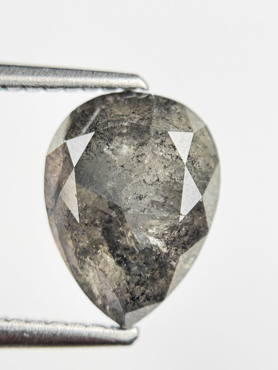 2.75 Ct Pear Rose Cut Grey Natural Salt and Pepper Diamond