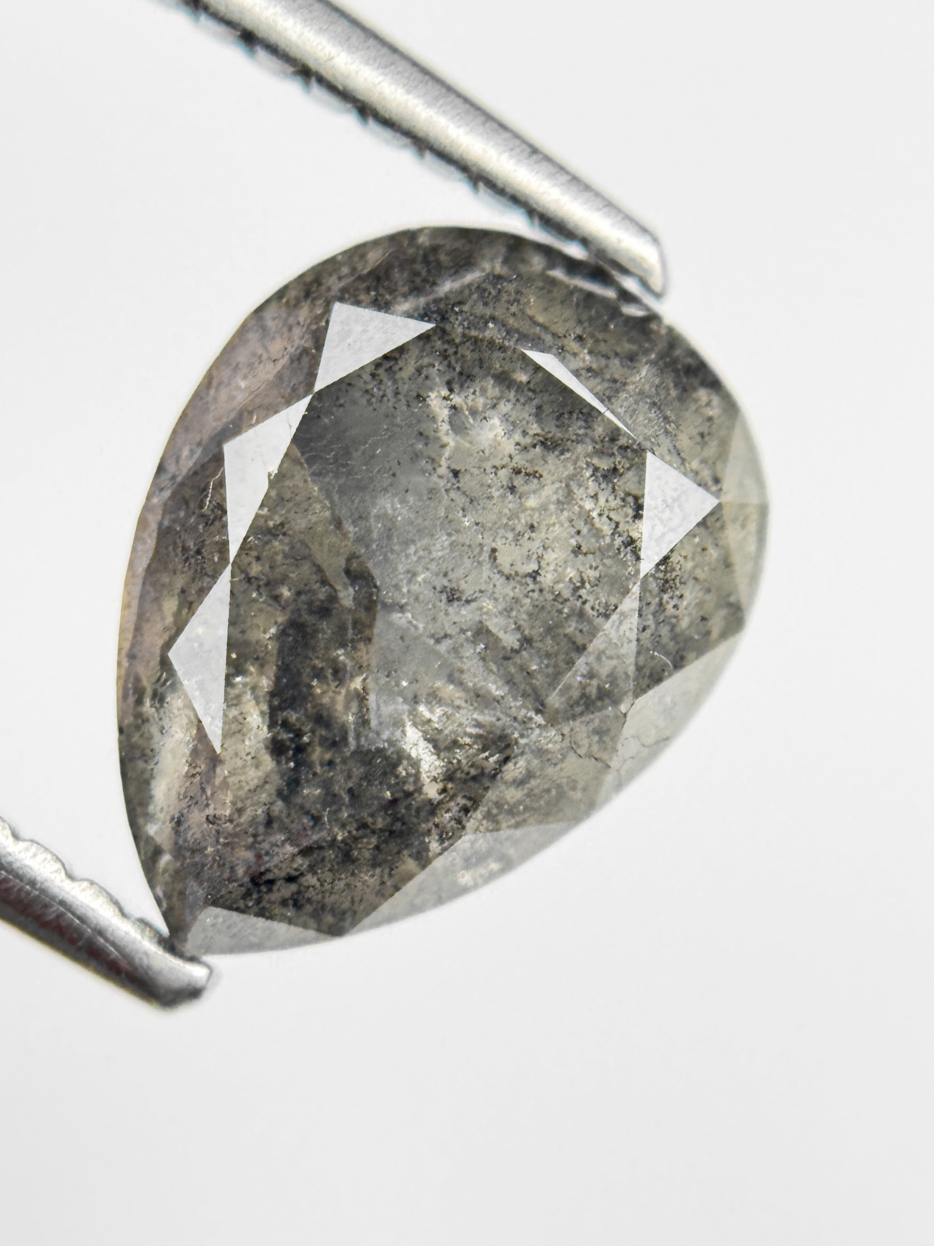 2.75 Ct Pear Rose Cut Grey Natural Salt and Pepper Diamond