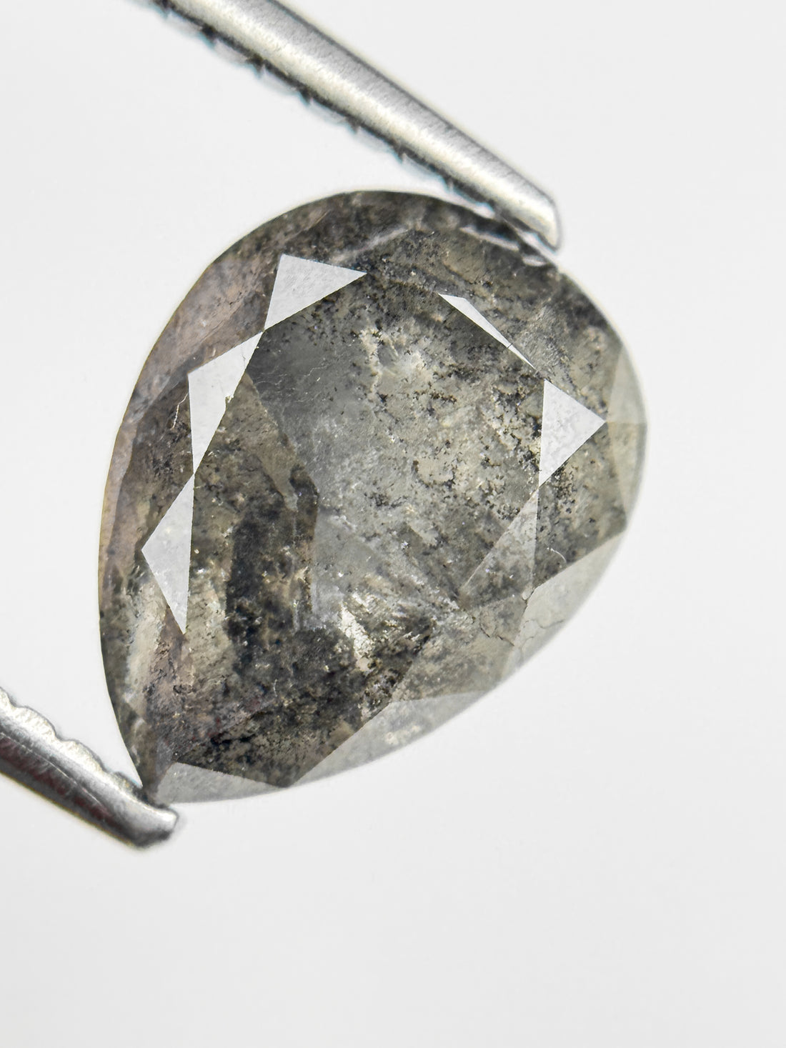 2.75 Ct Pear Rose Cut Grey Natural Salt and Pepper Diamond