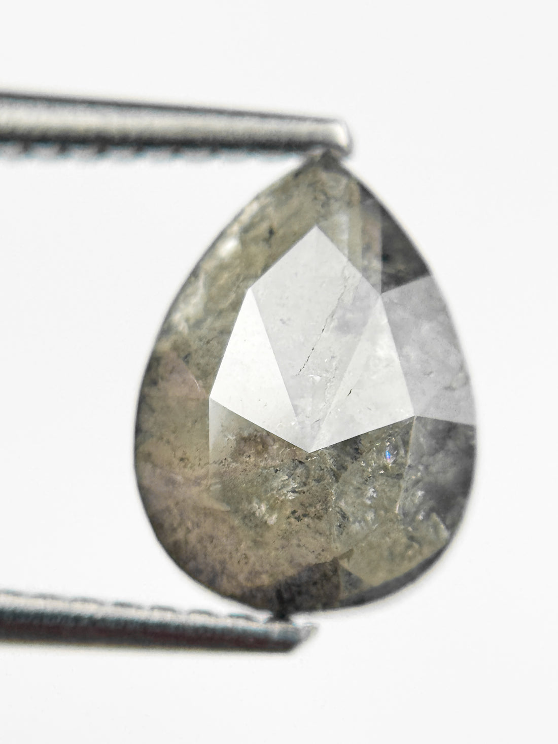 2.75 Ct Pear Rose Cut Grey Natural Salt and Pepper Diamond