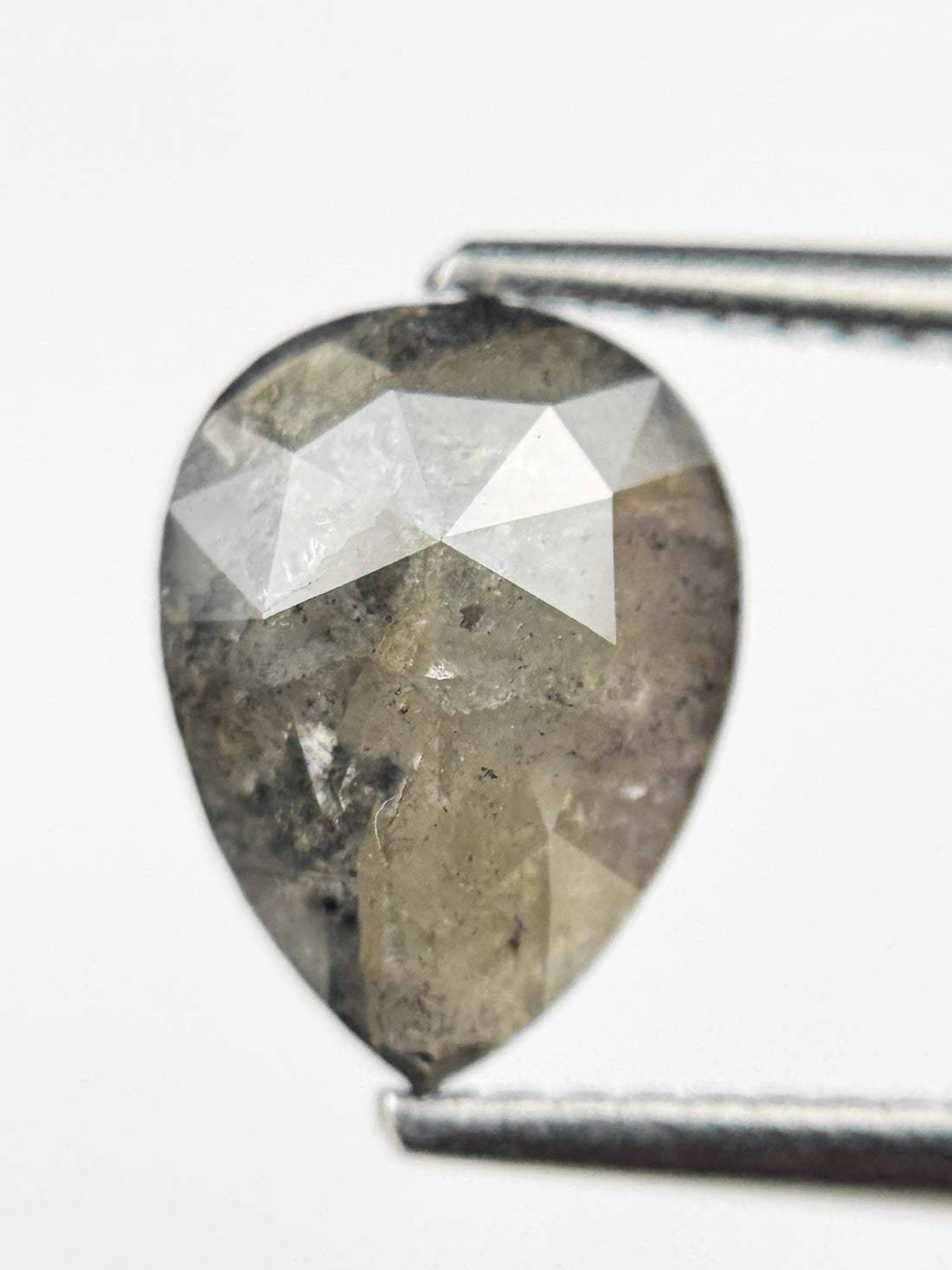 2.75 Ct Pear Rose Cut Grey Natural Salt and Pepper Diamond