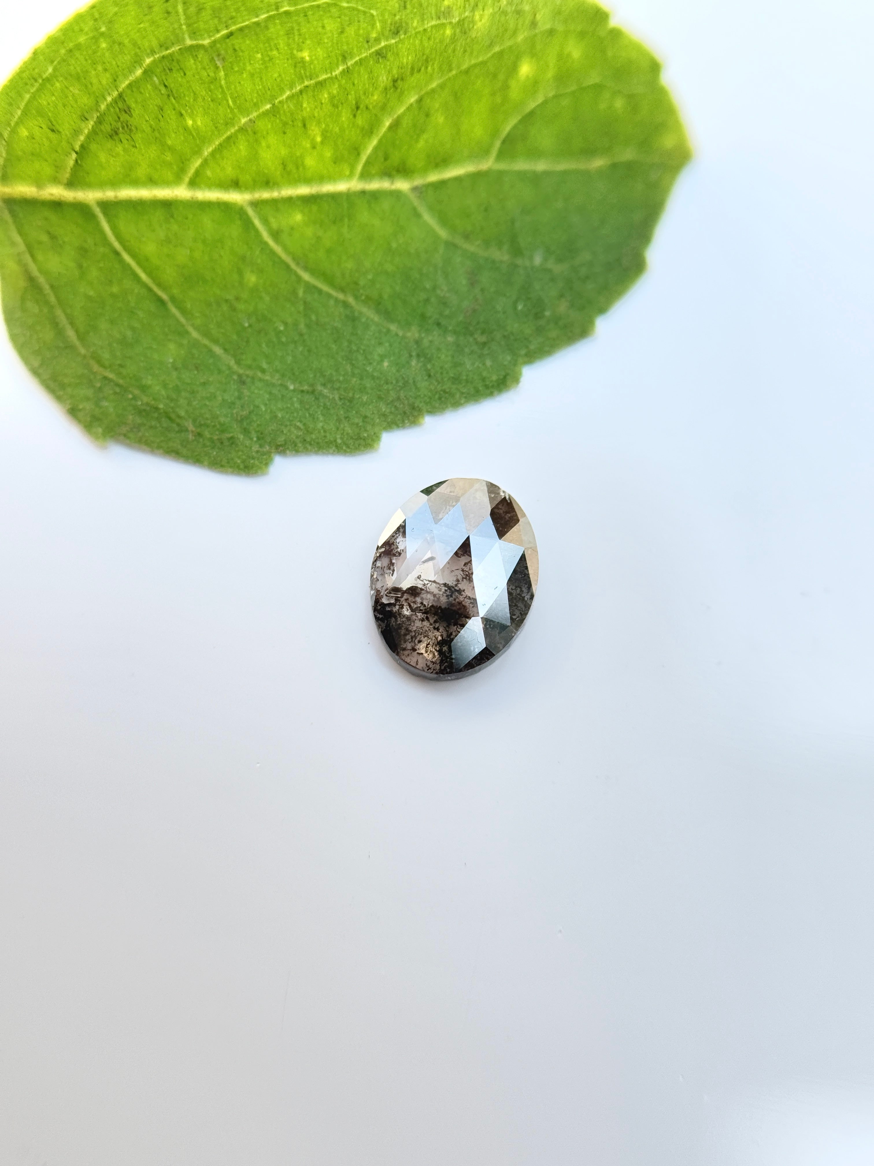 0.49 Ct Oval Rose Cut Grey Natural Salt and Pepper Diamond