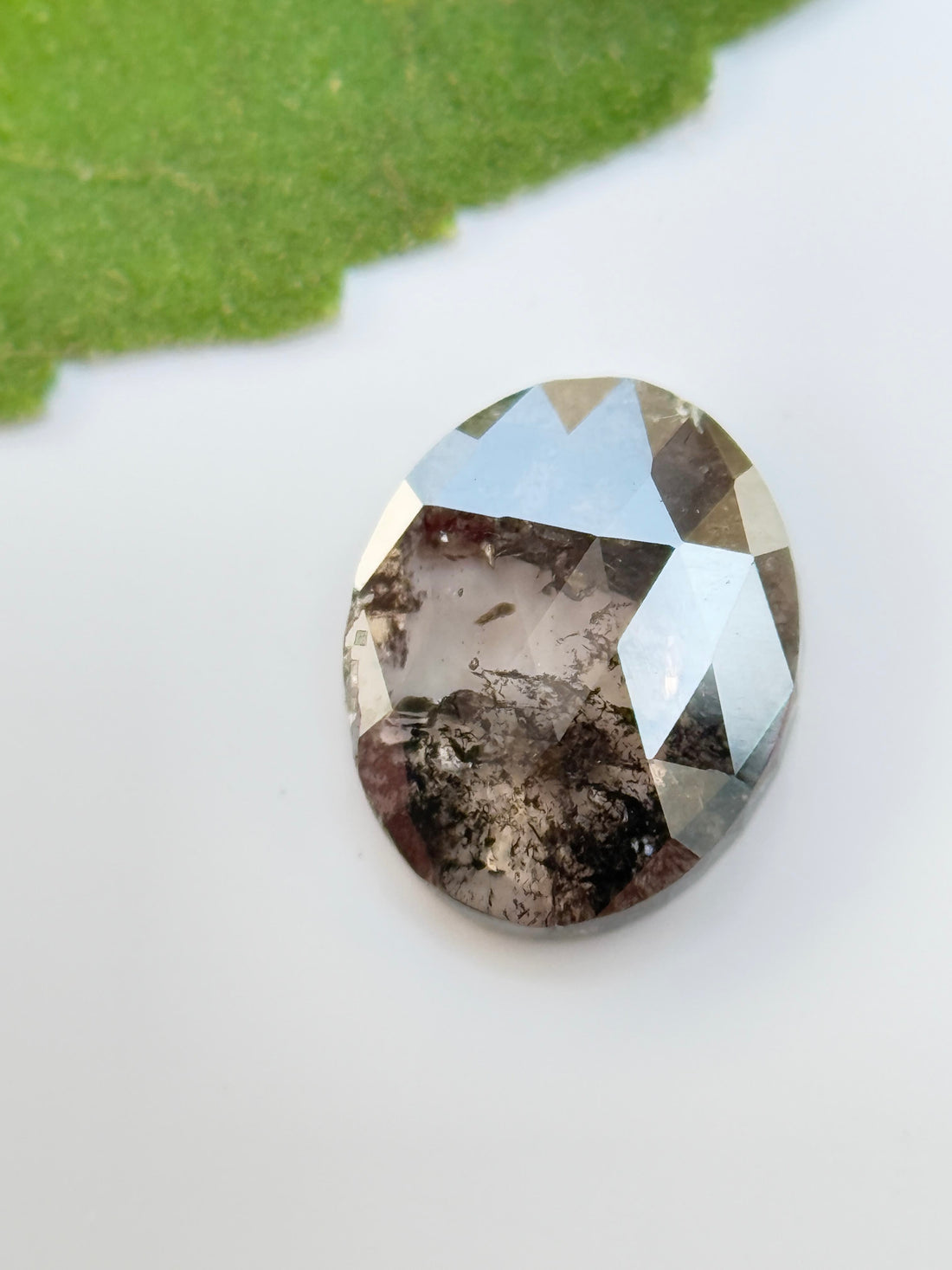 0.49 Ct Oval Rose Cut Grey Natural Salt and Pepper Diamond