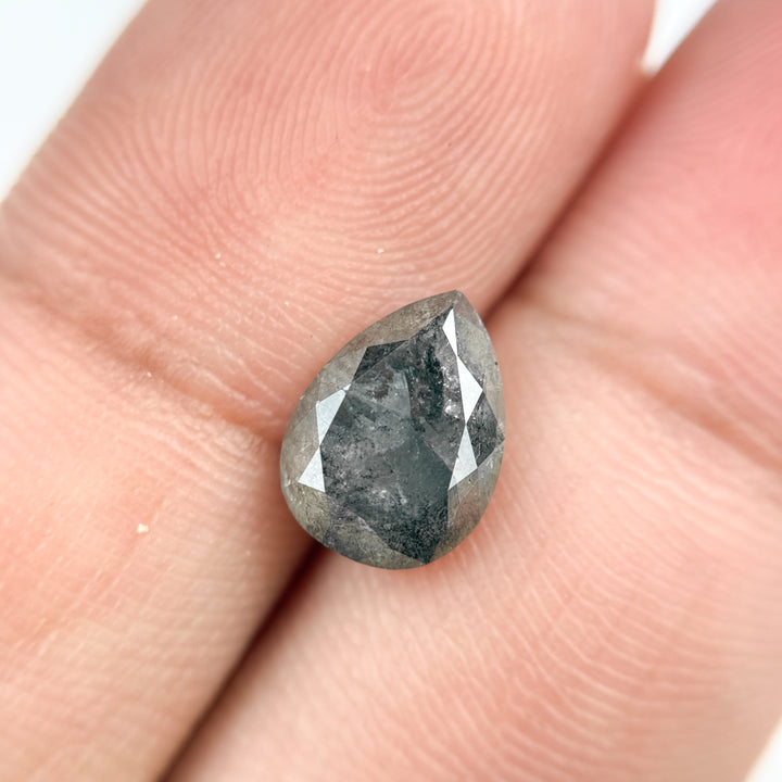 2.75 Ct Pear Rose Cut Grey Natural Salt and Pepper Diamond