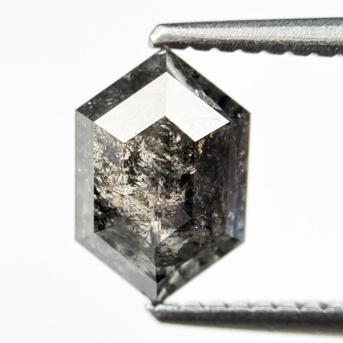 1.18 Ct Hexagon Rose Cut Grey Natural Salt and Pepper Diamond