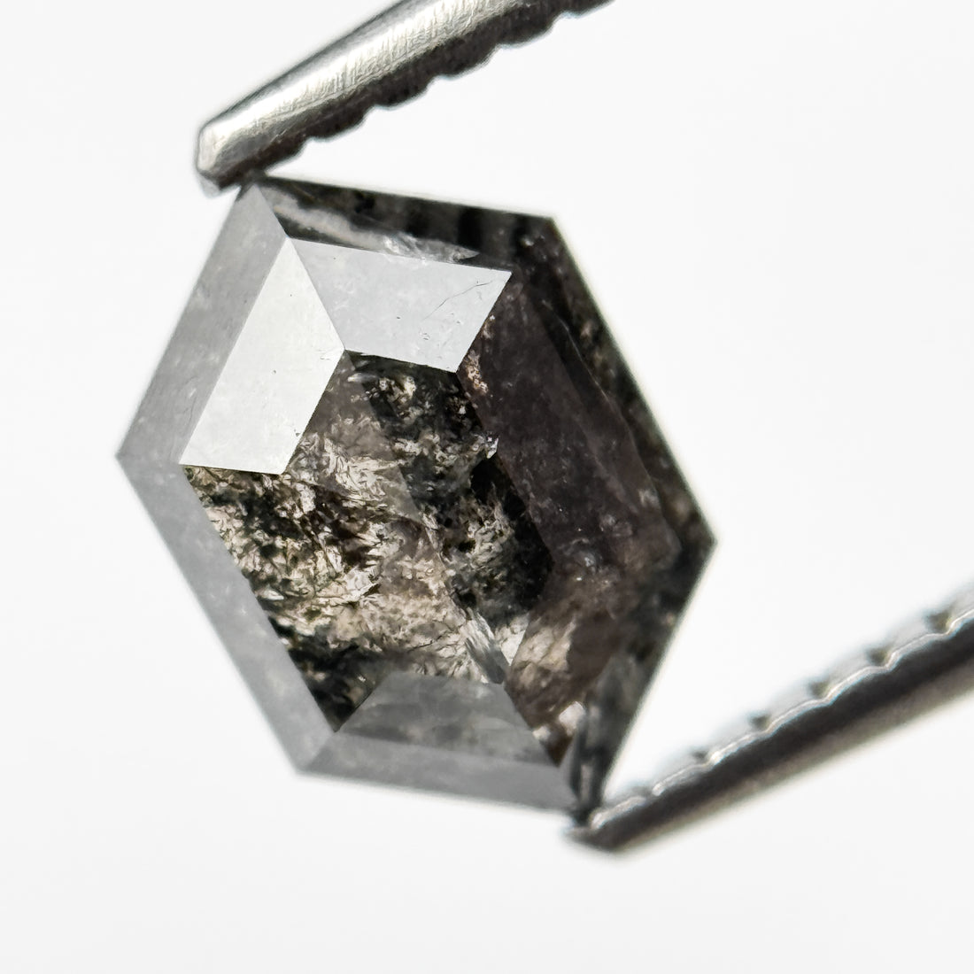 1.18 Ct Hexagon Rose Cut Grey Natural Salt and Pepper Diamond