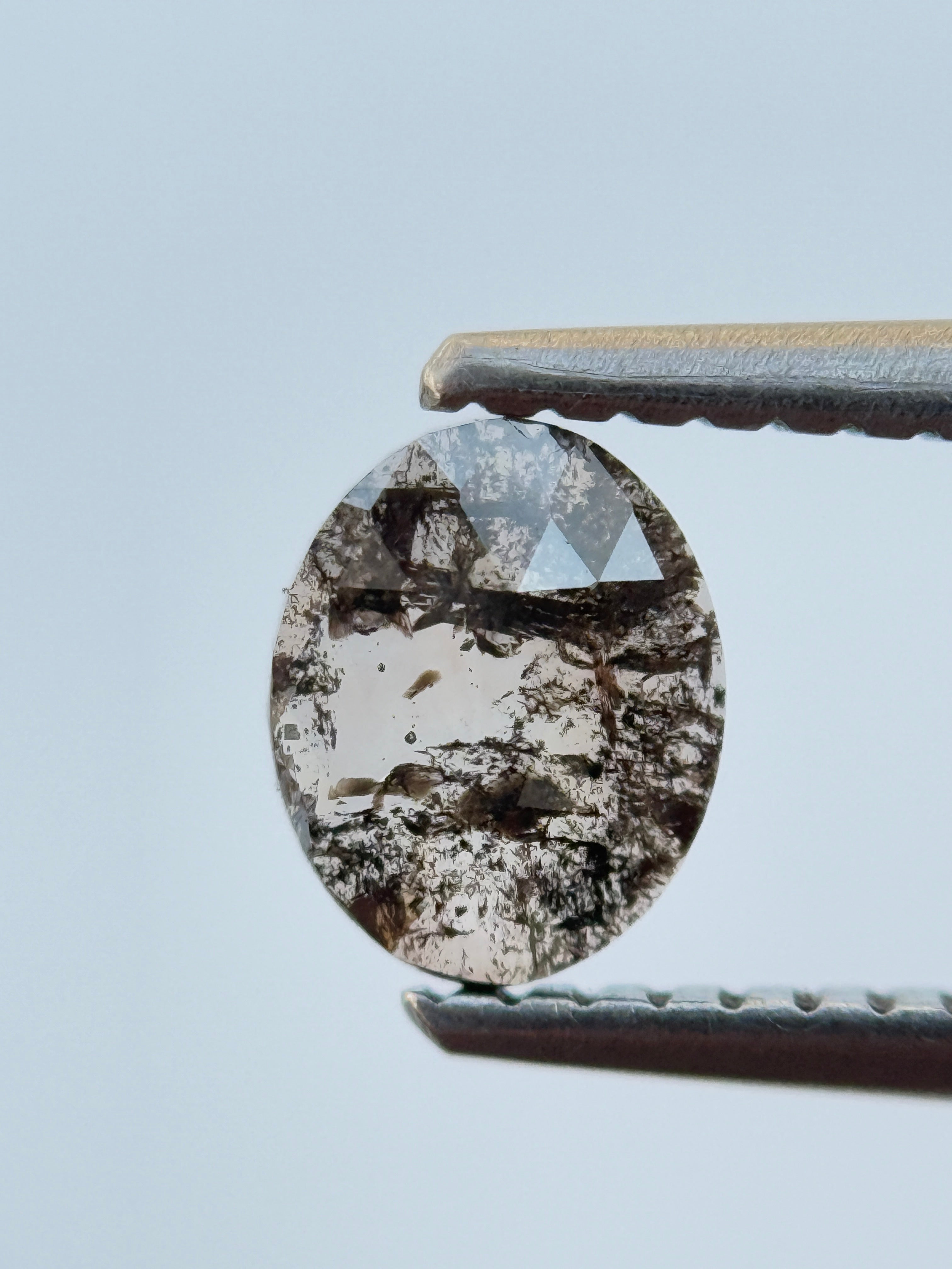 0.49 Ct Oval Rose Cut Grey Natural Salt and Pepper Diamond