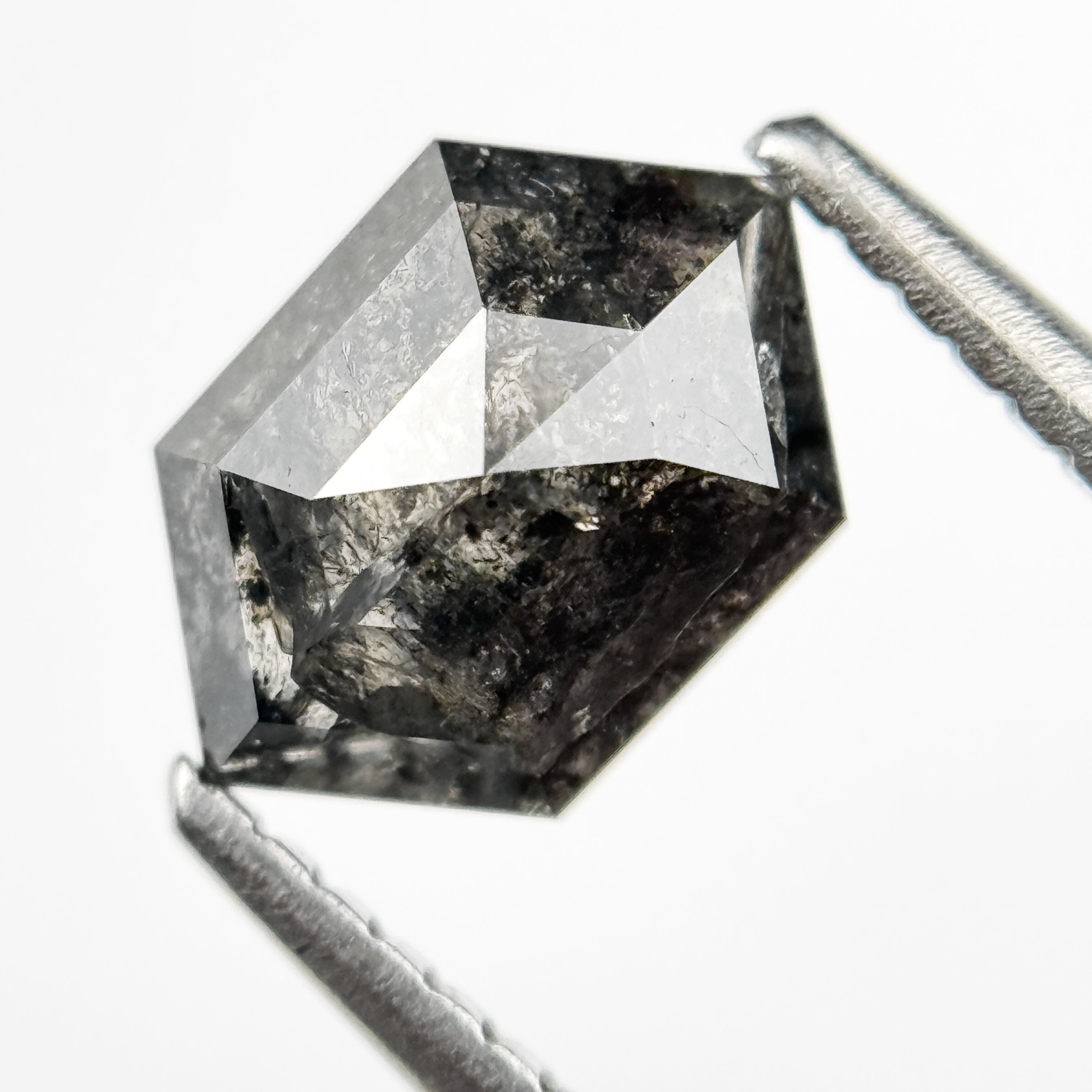1.18 Ct Hexagon Rose Cut Grey Natural Salt and Pepper Diamond