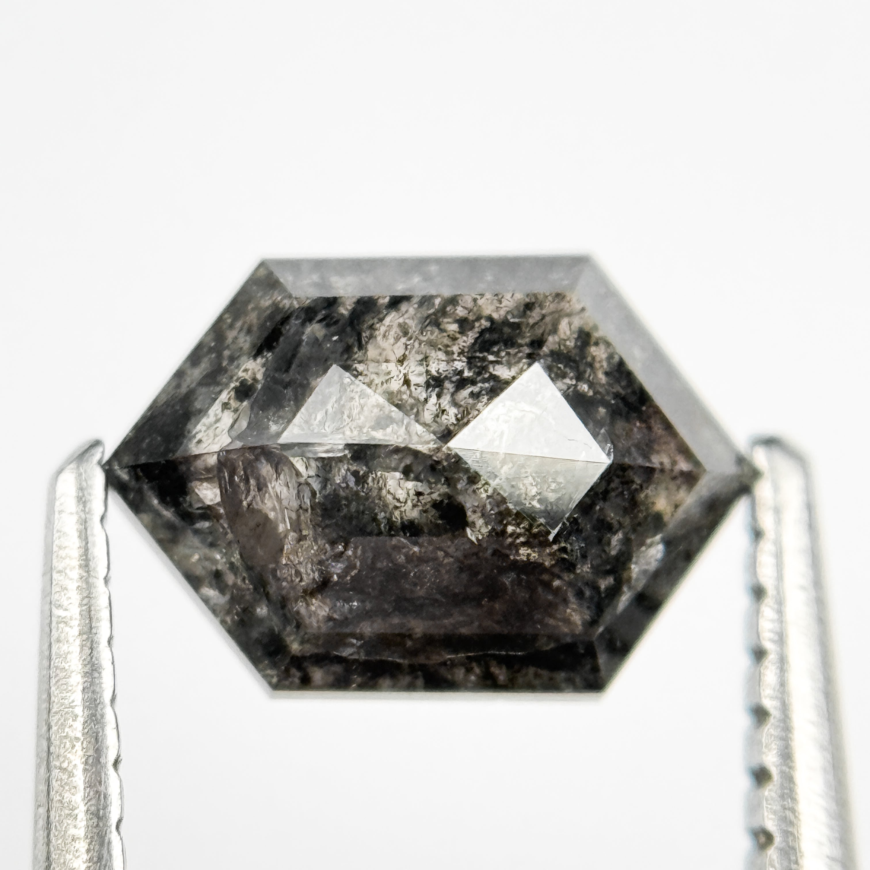 1.18 Ct Hexagon Rose Cut Grey Natural Salt and Pepper Diamond