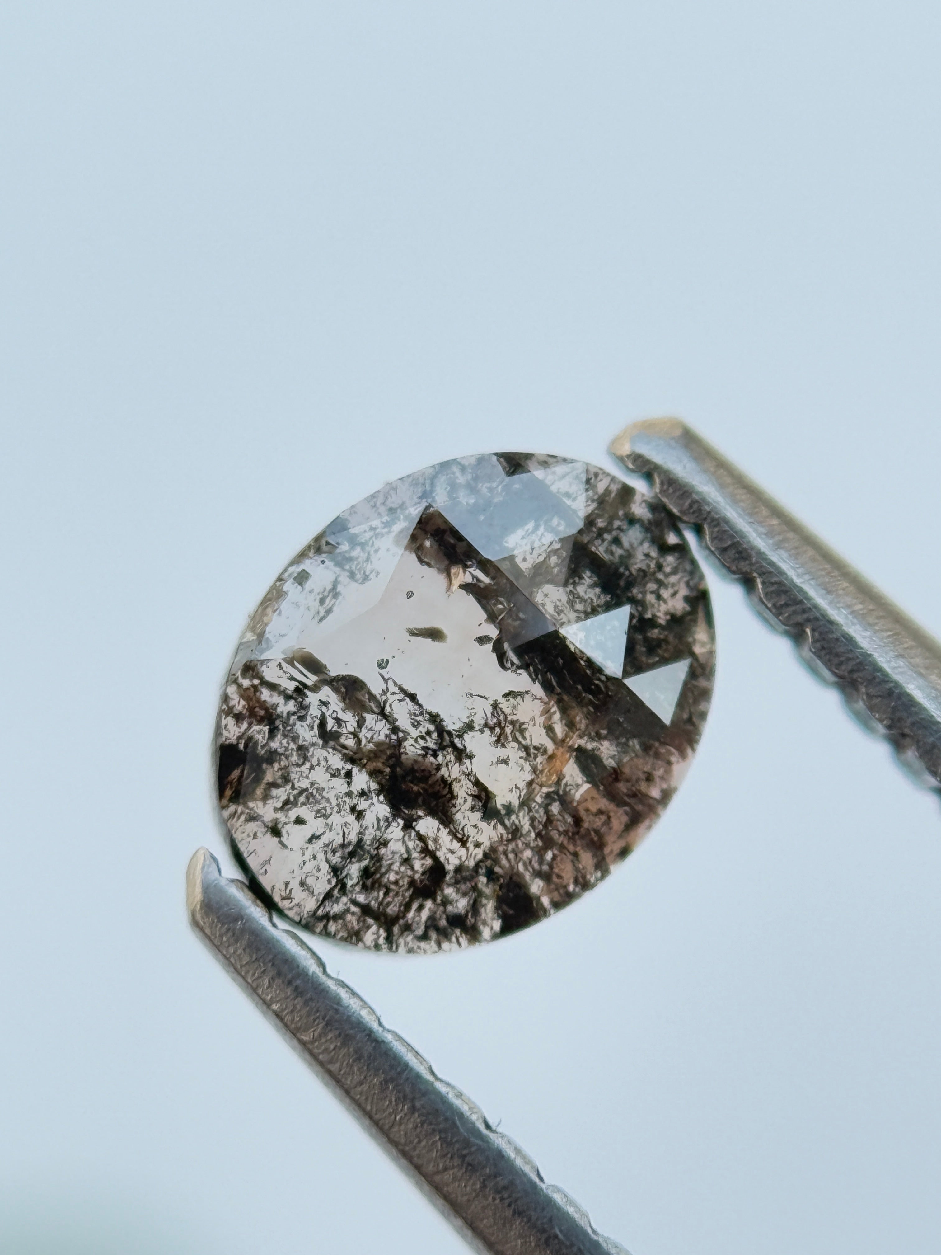 0.49 Ct Oval Rose Cut Grey Natural Salt and Pepper Diamond