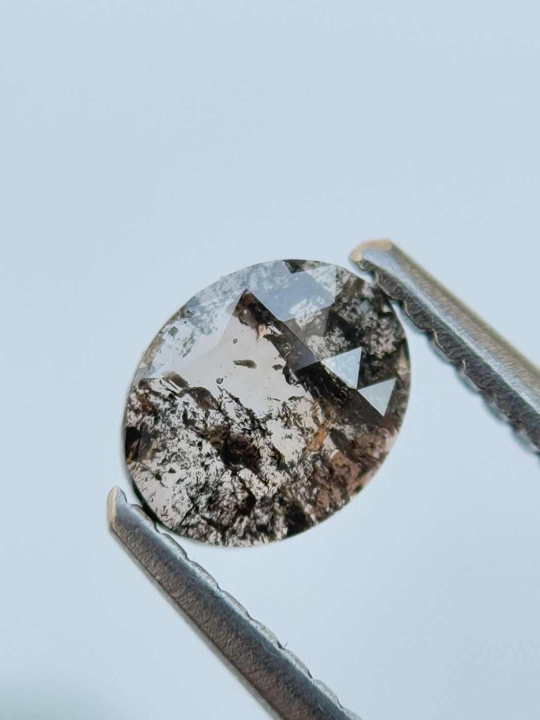 0.49 Ct Oval Rose Cut Grey Natural Salt and Pepper Diamond