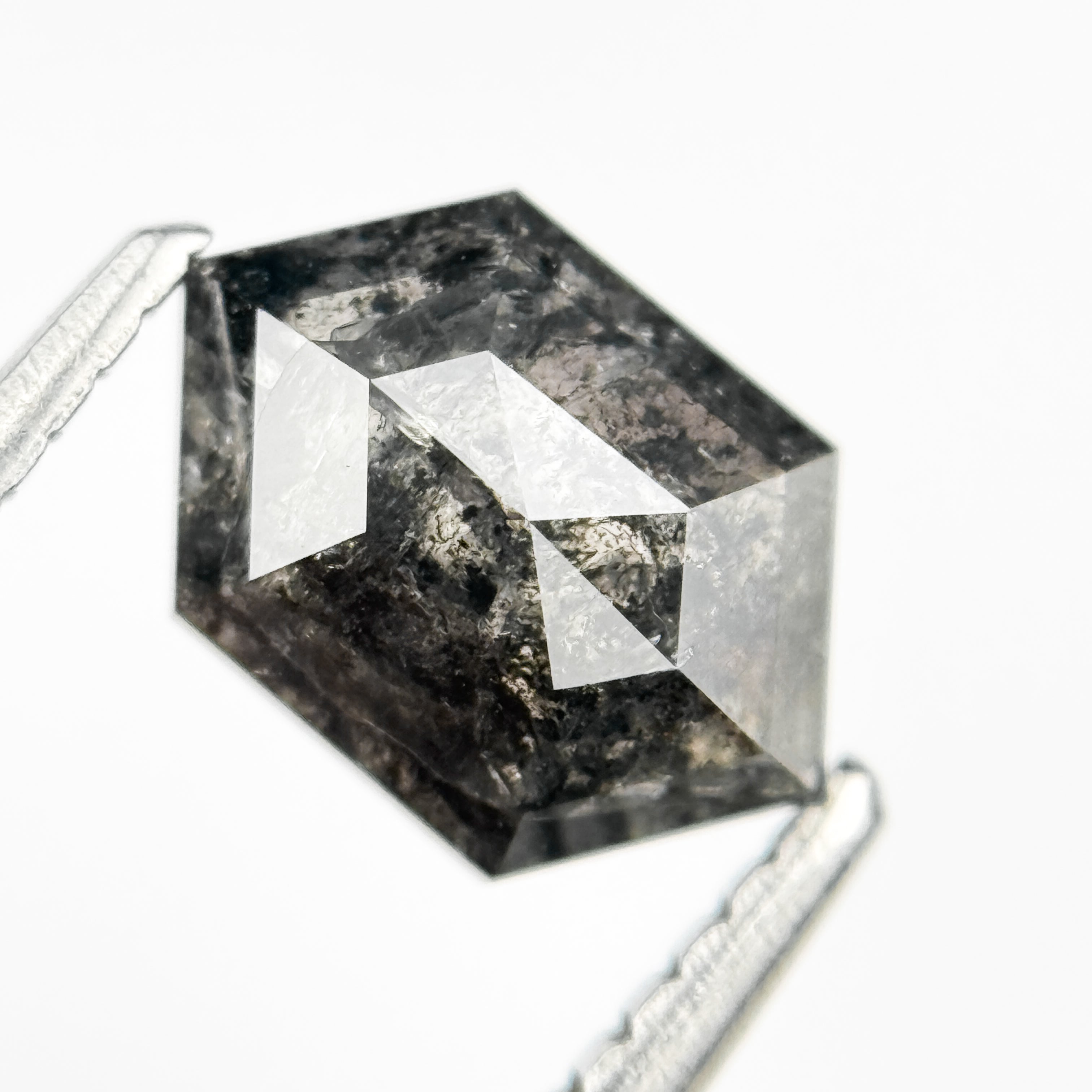 1.18 Ct Hexagon Rose Cut Grey Natural Salt and Pepper Diamond