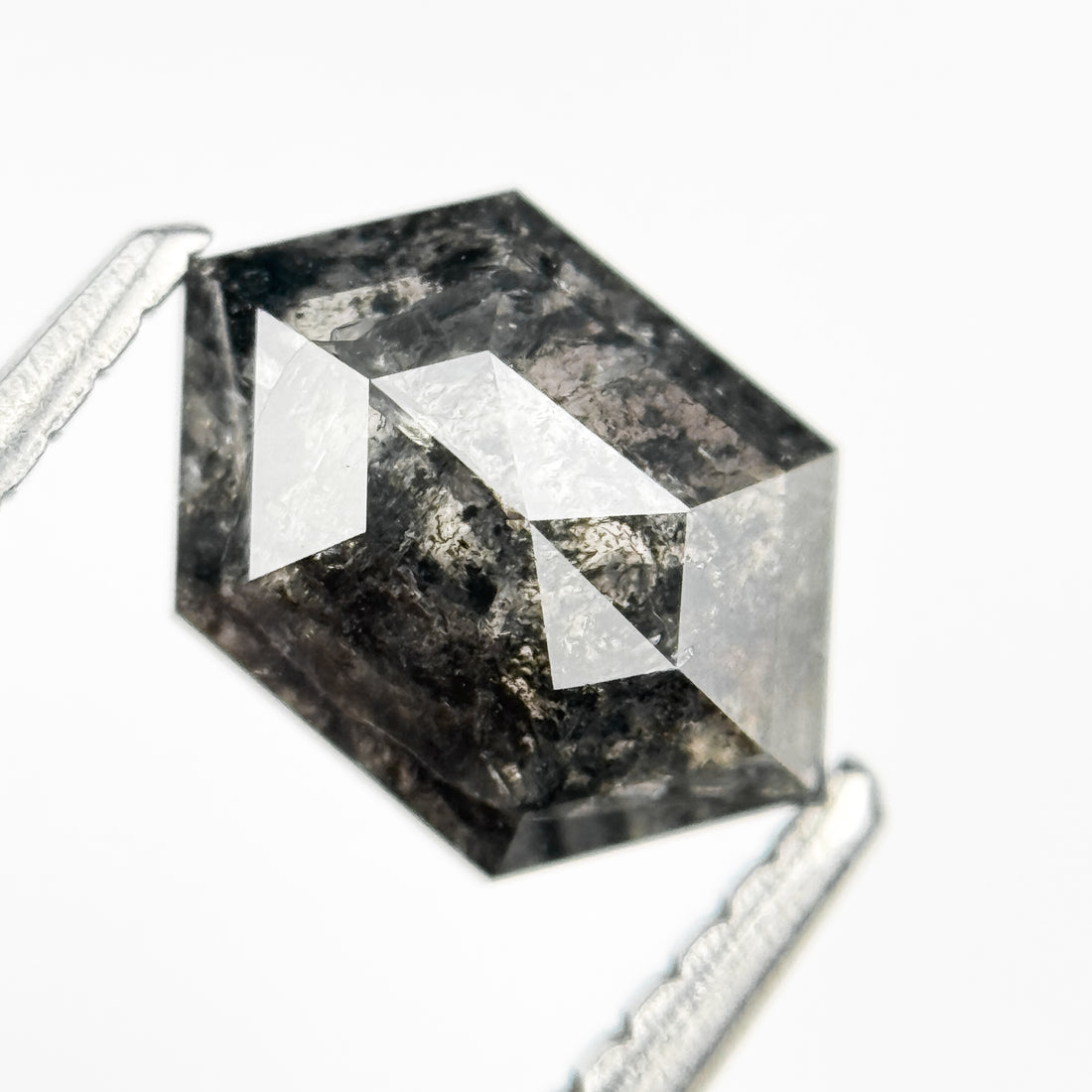 1.18 Ct Hexagon Rose Cut Grey Natural Salt and Pepper Diamond