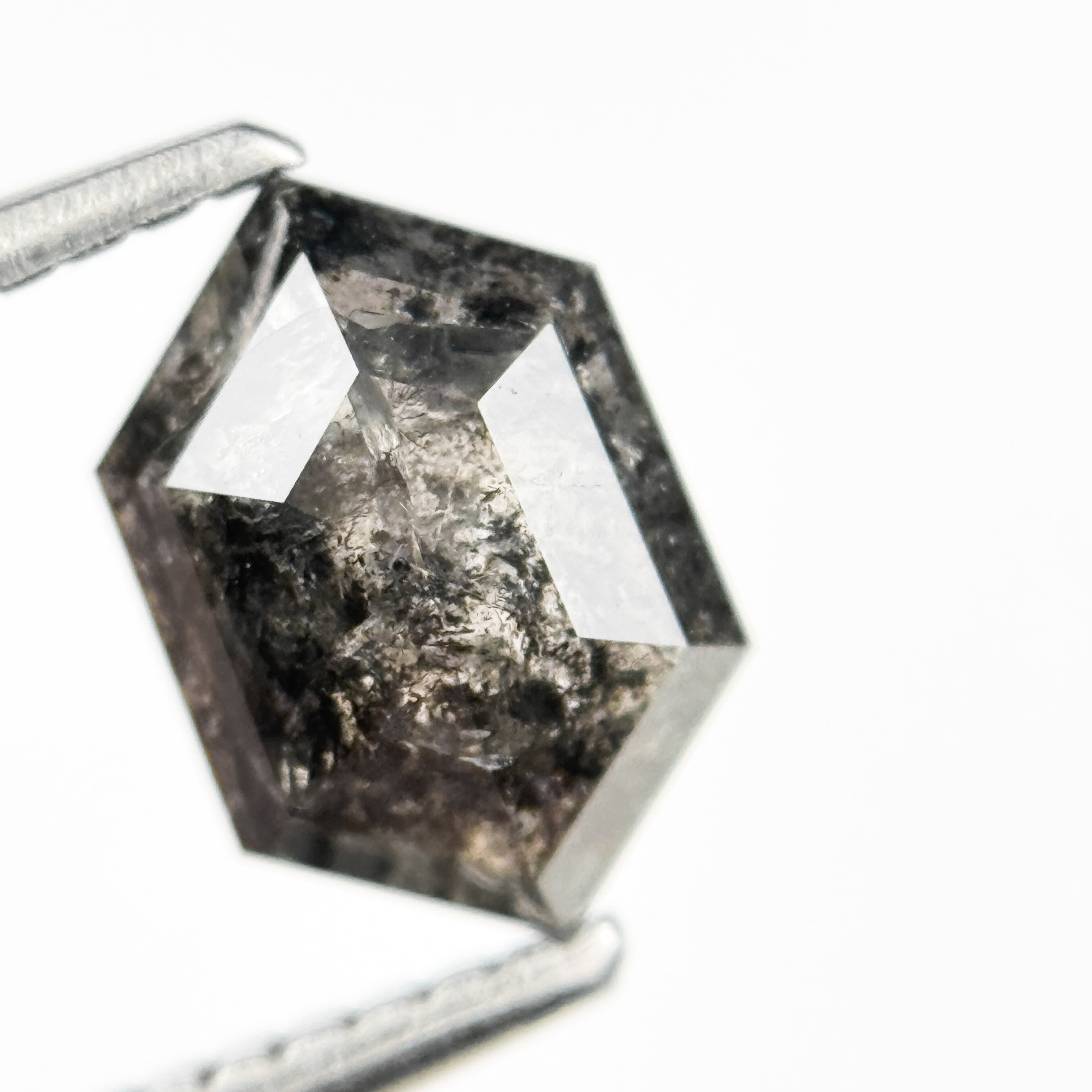 1.18 Ct Hexagon Rose Cut Grey Natural Salt and Pepper Diamond