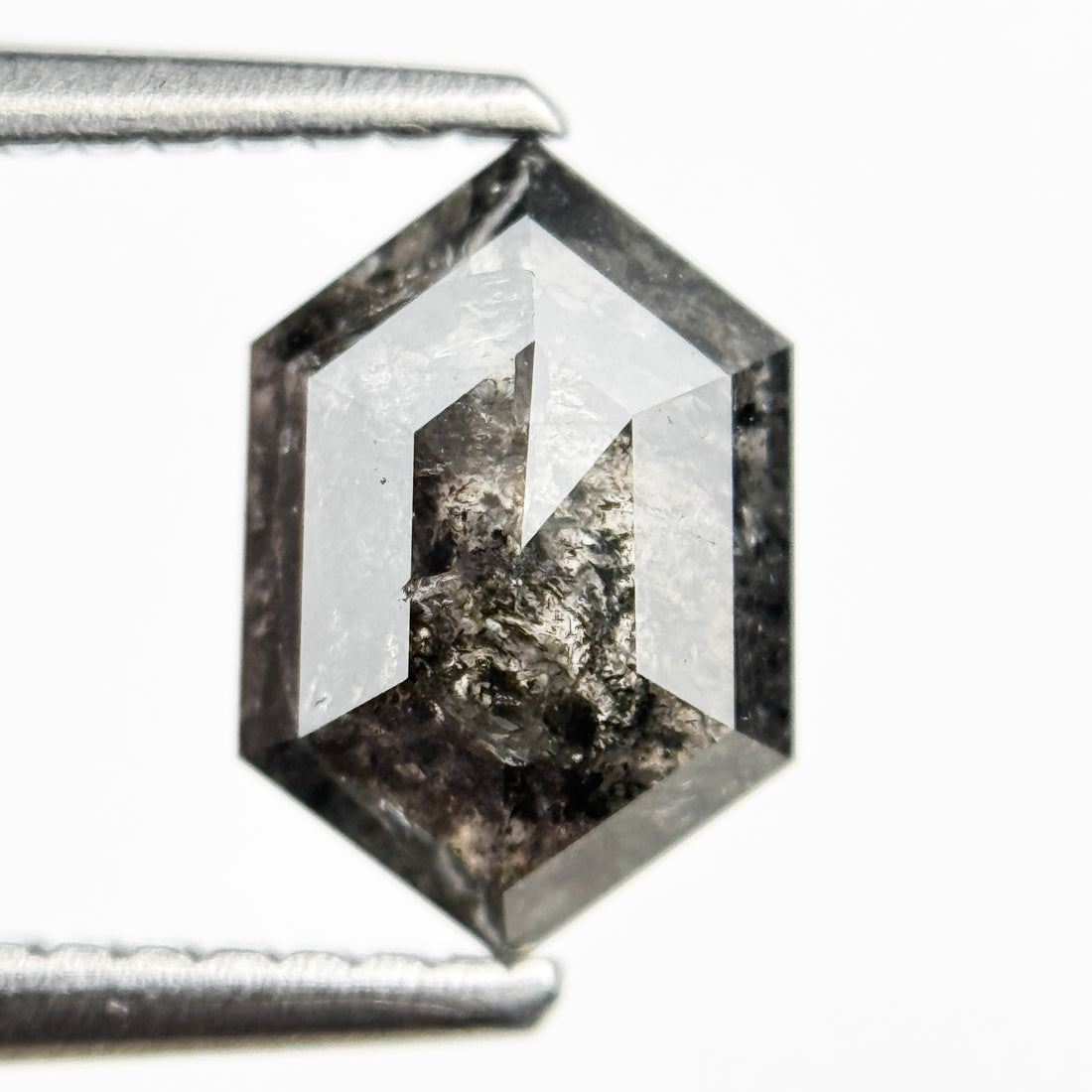 1.18 Ct Hexagon Rose Cut Grey Natural Salt and Pepper Diamond