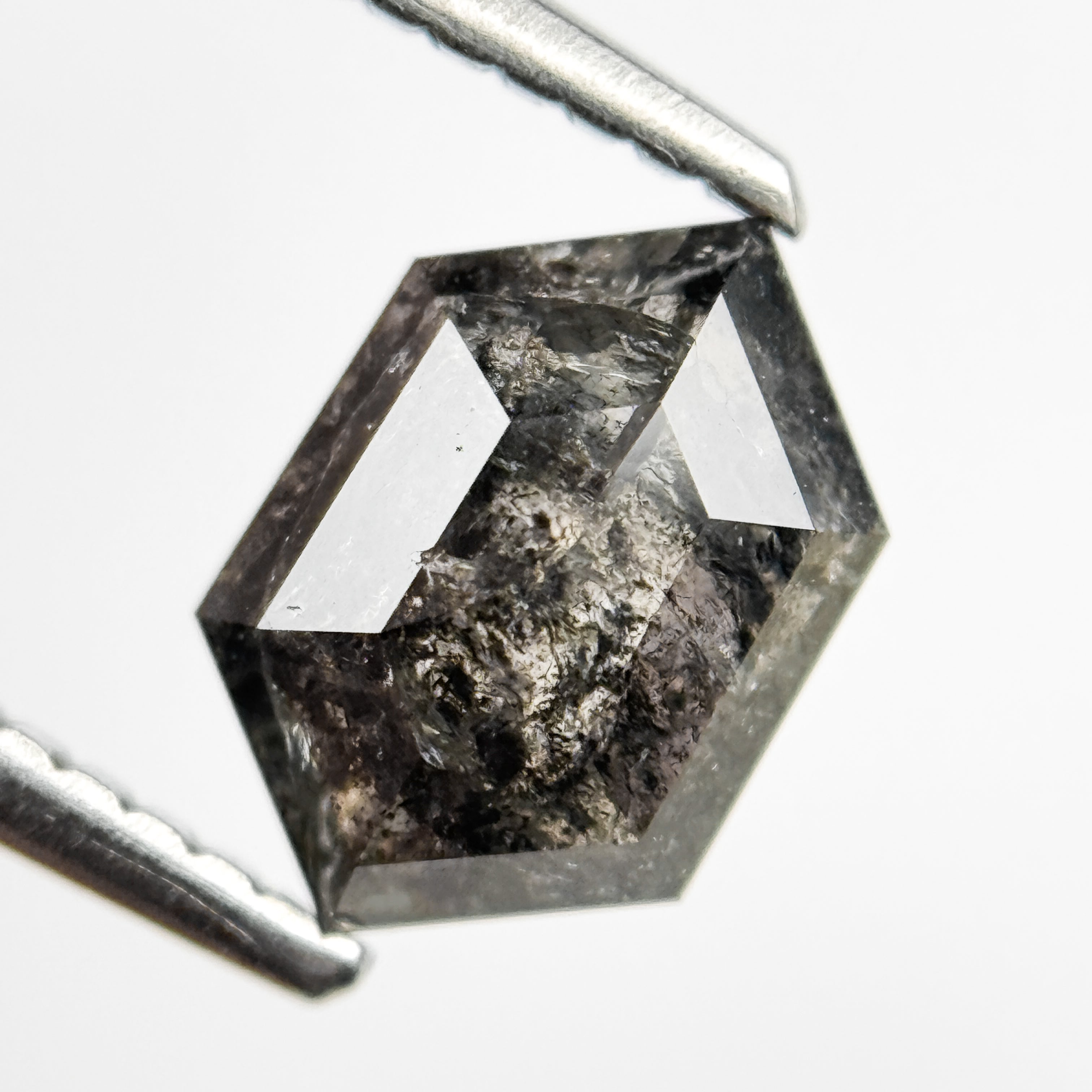 1.18 Ct Hexagon Rose Cut Grey Natural Salt and Pepper Diamond