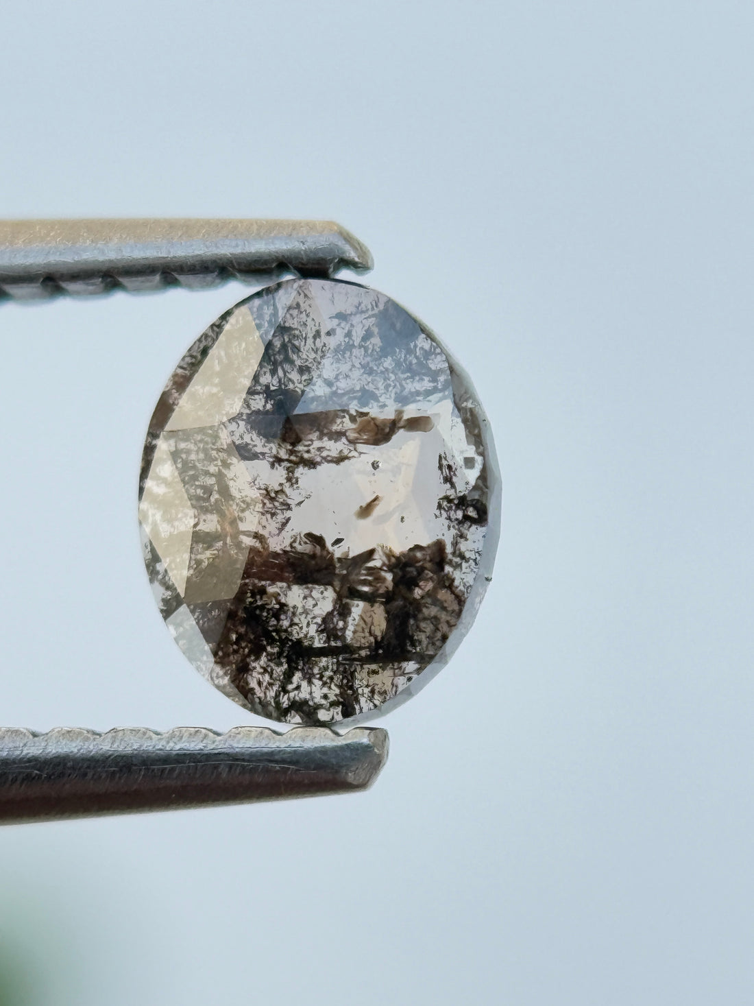 0.49 Ct Oval Rose Cut Grey Natural Salt and Pepper Diamond