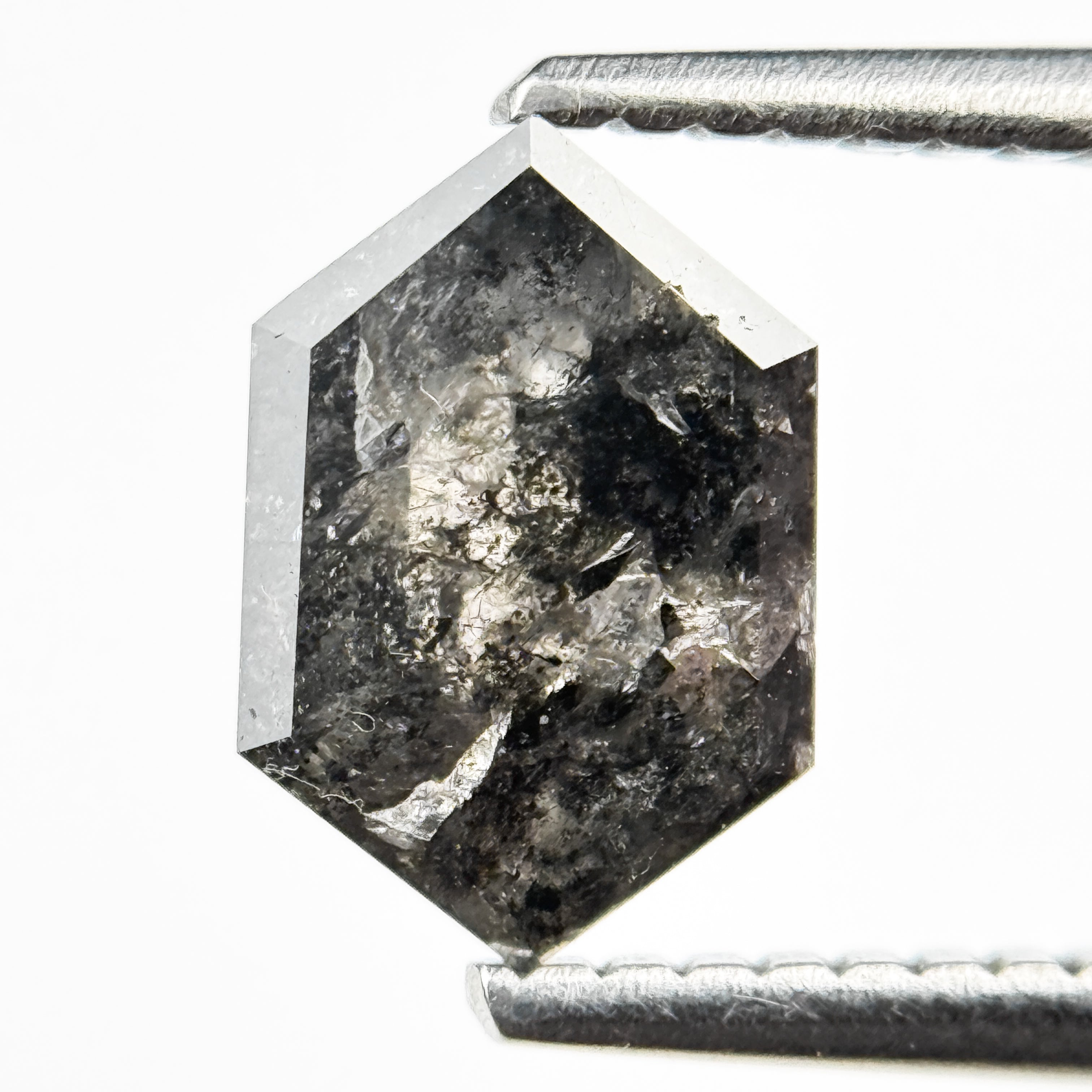 1.18 Ct Hexagon Rose Cut Grey Natural Salt and Pepper Diamond