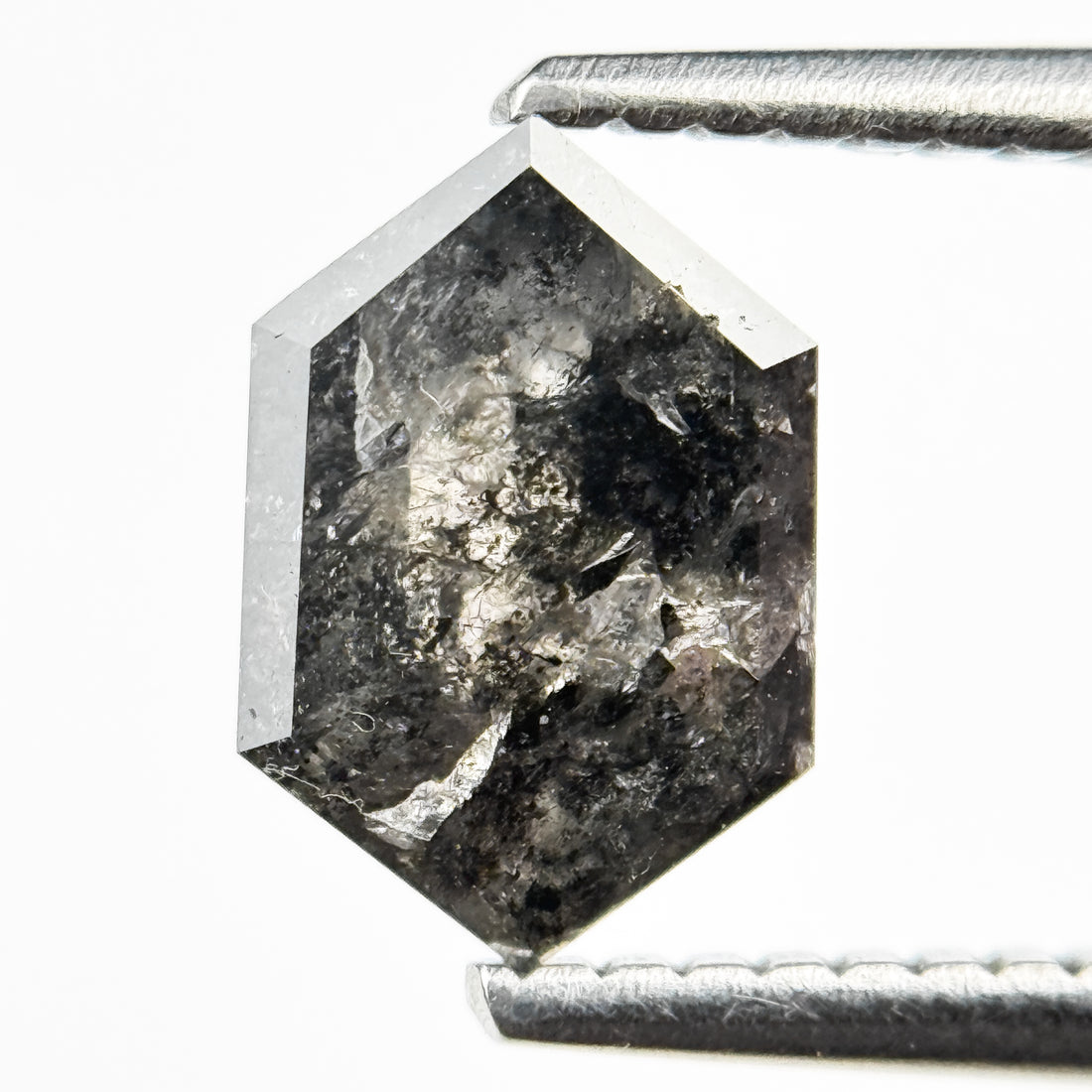 1.18 Ct Hexagon Rose Cut Grey Natural Salt and Pepper Diamond