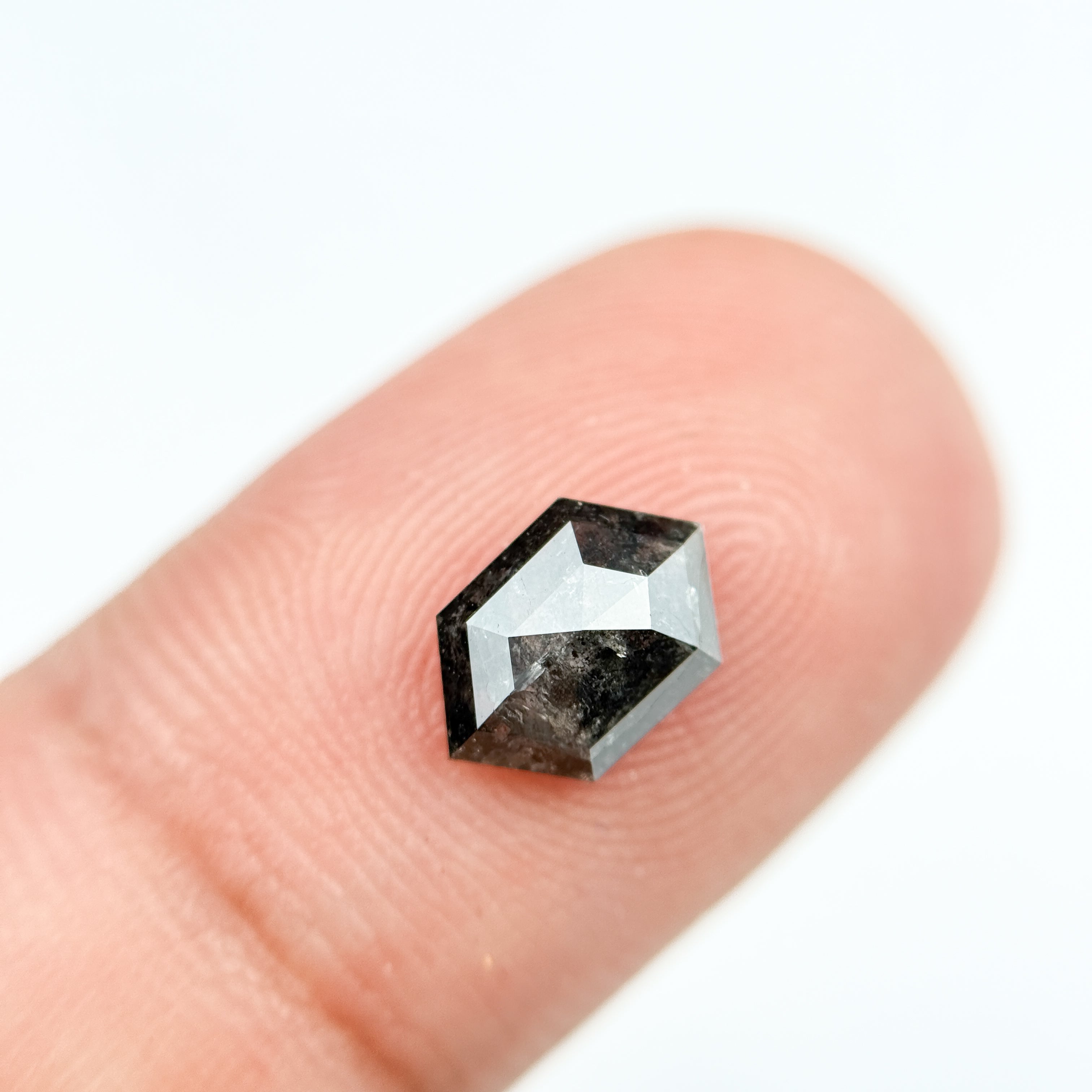 1.18 Ct Hexagon Rose Cut Grey Natural Salt and Pepper Diamond