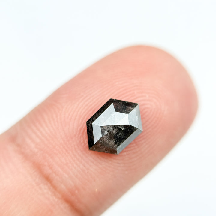1.18 Ct Hexagon Rose Cut Grey Natural Salt and Pepper Diamond