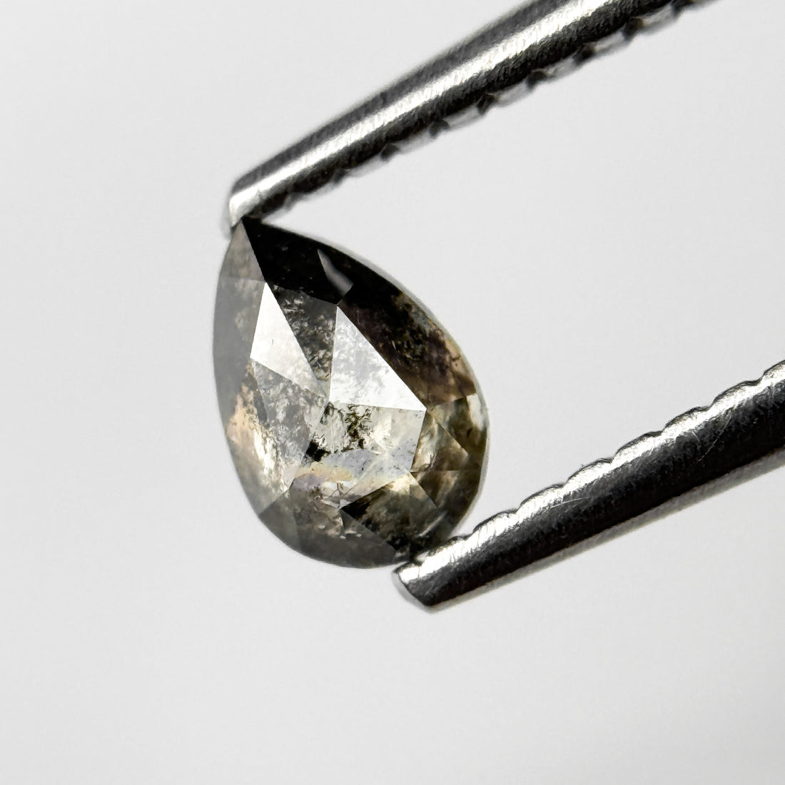 0.43 Ct Pear Rose Cut Grey Natural Salt and Pepper Diamond