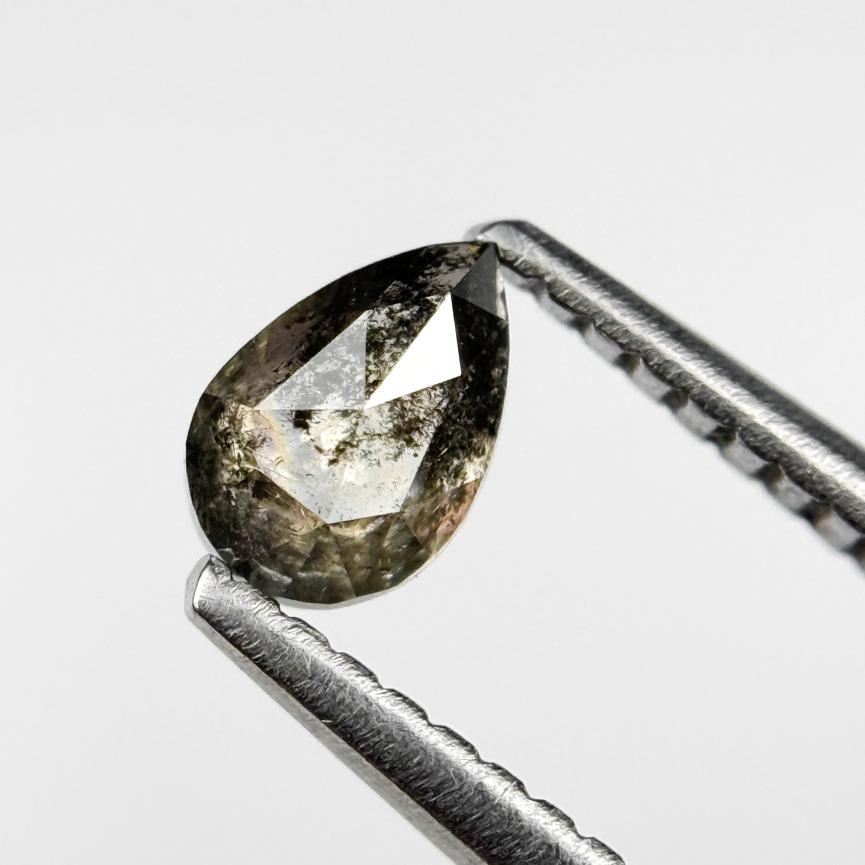 0.43 Ct Pear Rose Cut Grey Natural Salt and Pepper Diamond