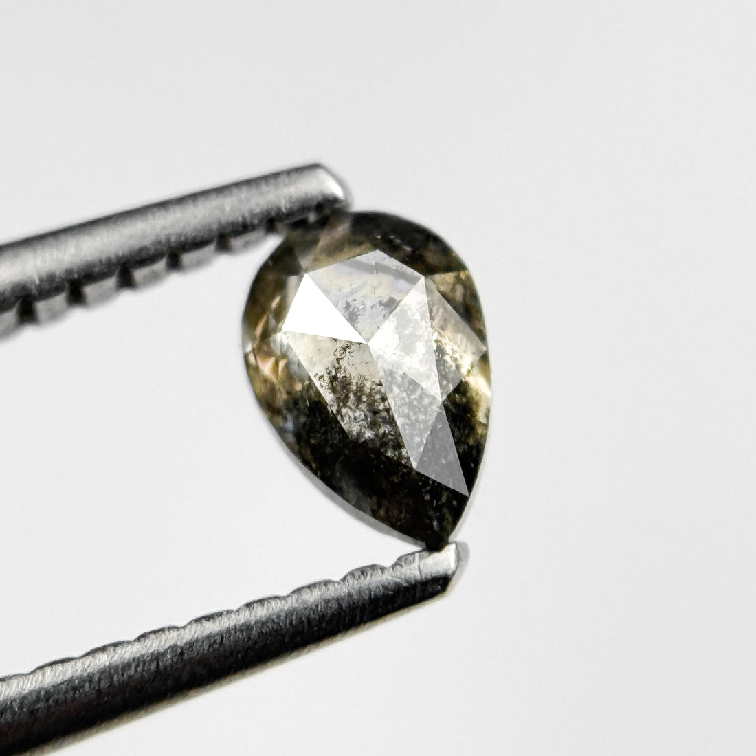 0.43 Ct Pear Rose Cut Grey Natural Salt and Pepper Diamond