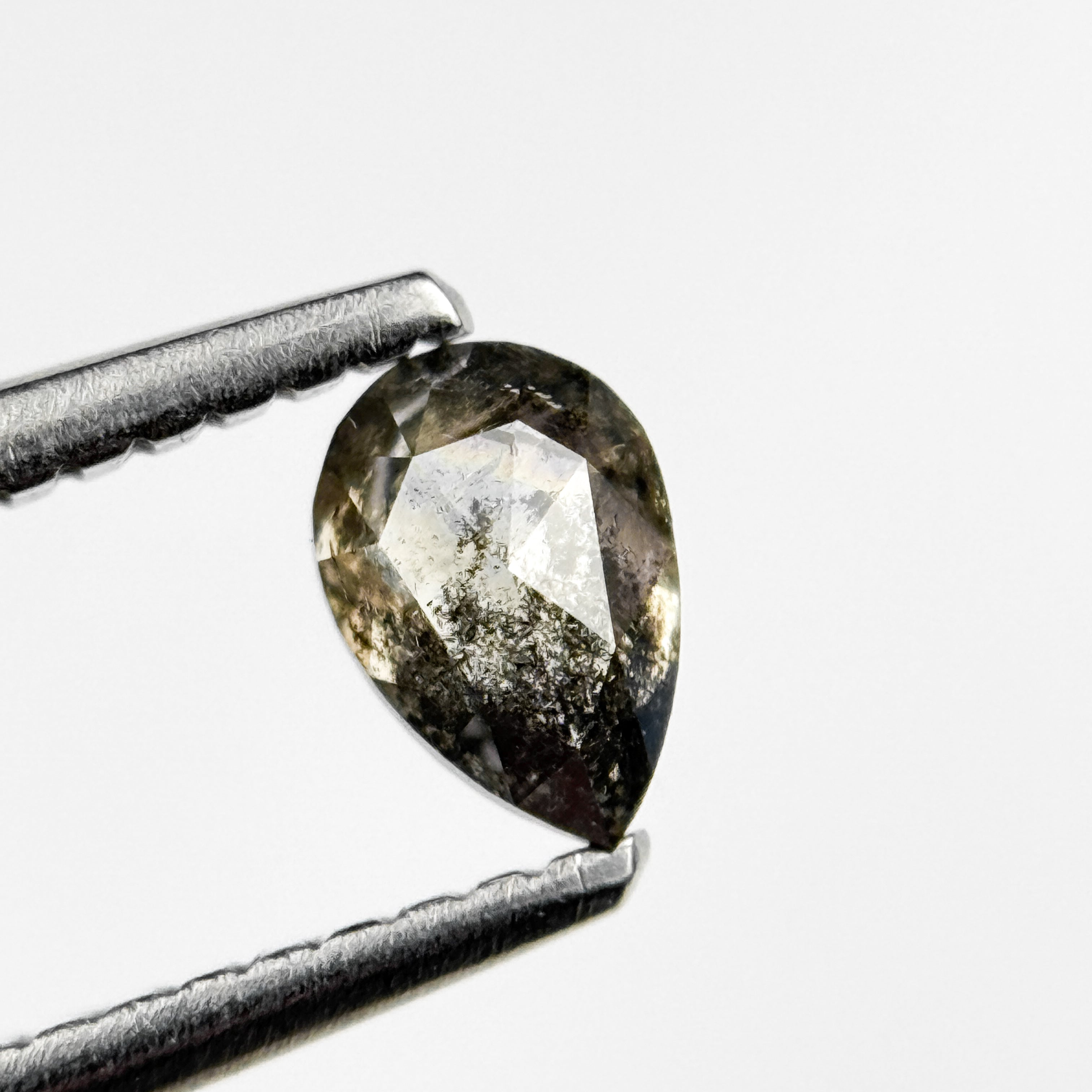 0.43 Ct Pear Rose Cut Grey Natural Salt and Pepper Diamond