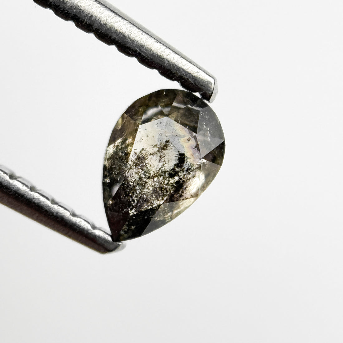 0.43 Ct Pear Rose Cut Grey Natural Salt and Pepper Diamond