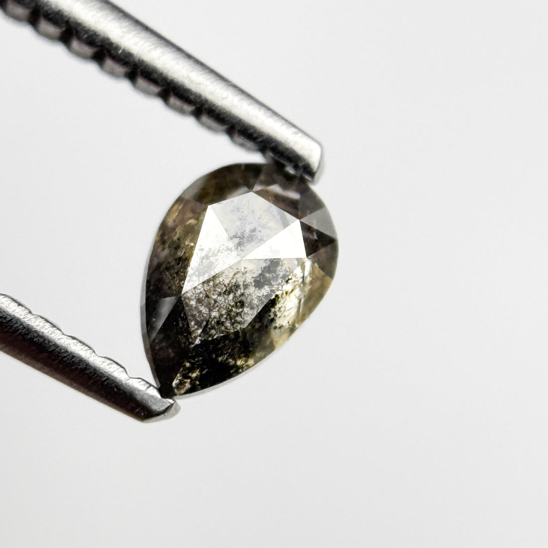 0.43 Ct Pear Rose Cut Grey Natural Salt and Pepper Diamond
