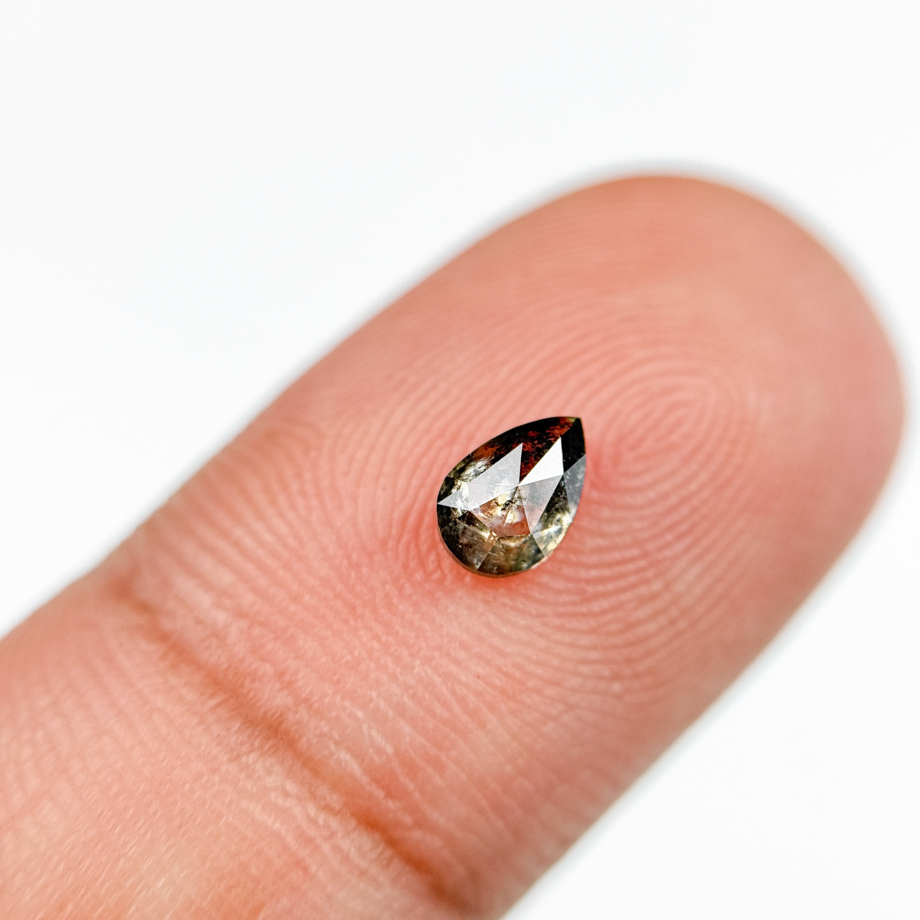 0.43 Ct Pear Rose Cut Grey Natural Salt and Pepper Diamond