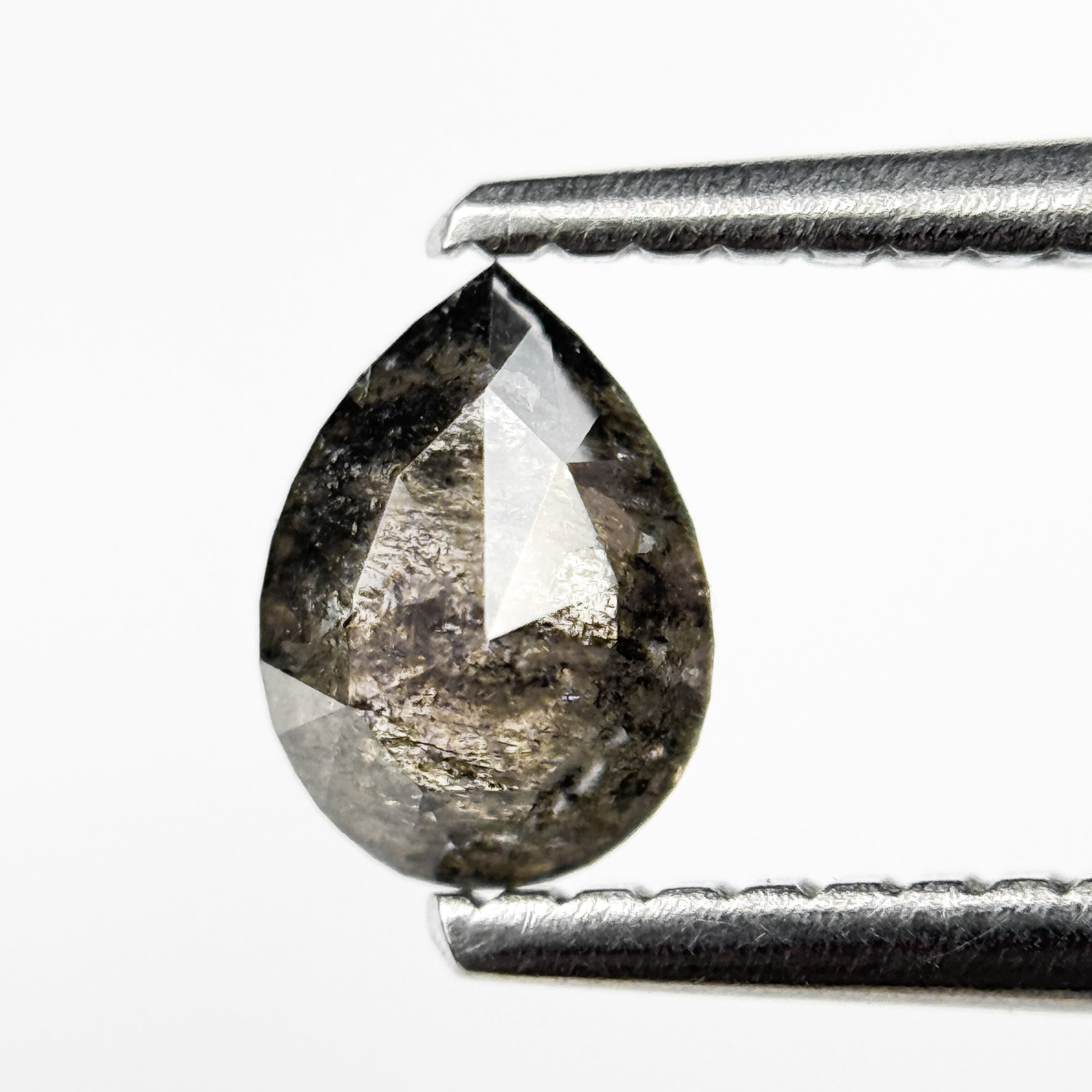 0.59 Ct Pear Rose Cut Grey Natural Salt and Pepper Diamond