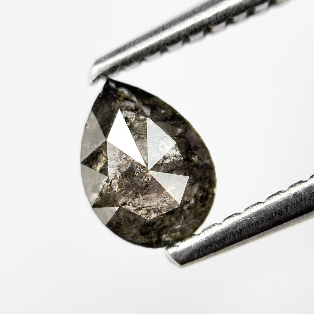 0.59 Ct Pear Rose Cut Grey Natural Salt and Pepper Diamond