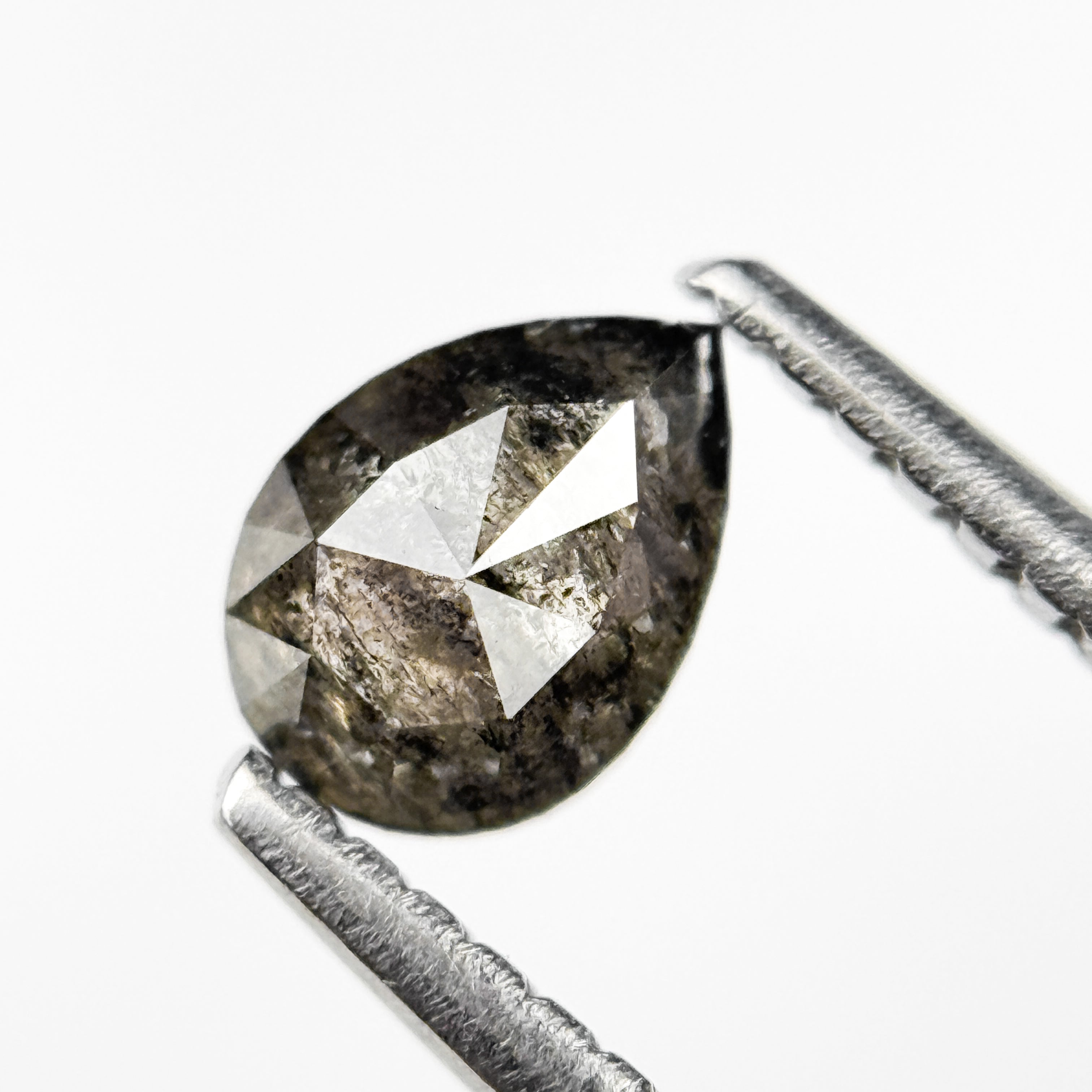 0.59 Ct Pear Rose Cut Grey Natural Salt and Pepper Diamond