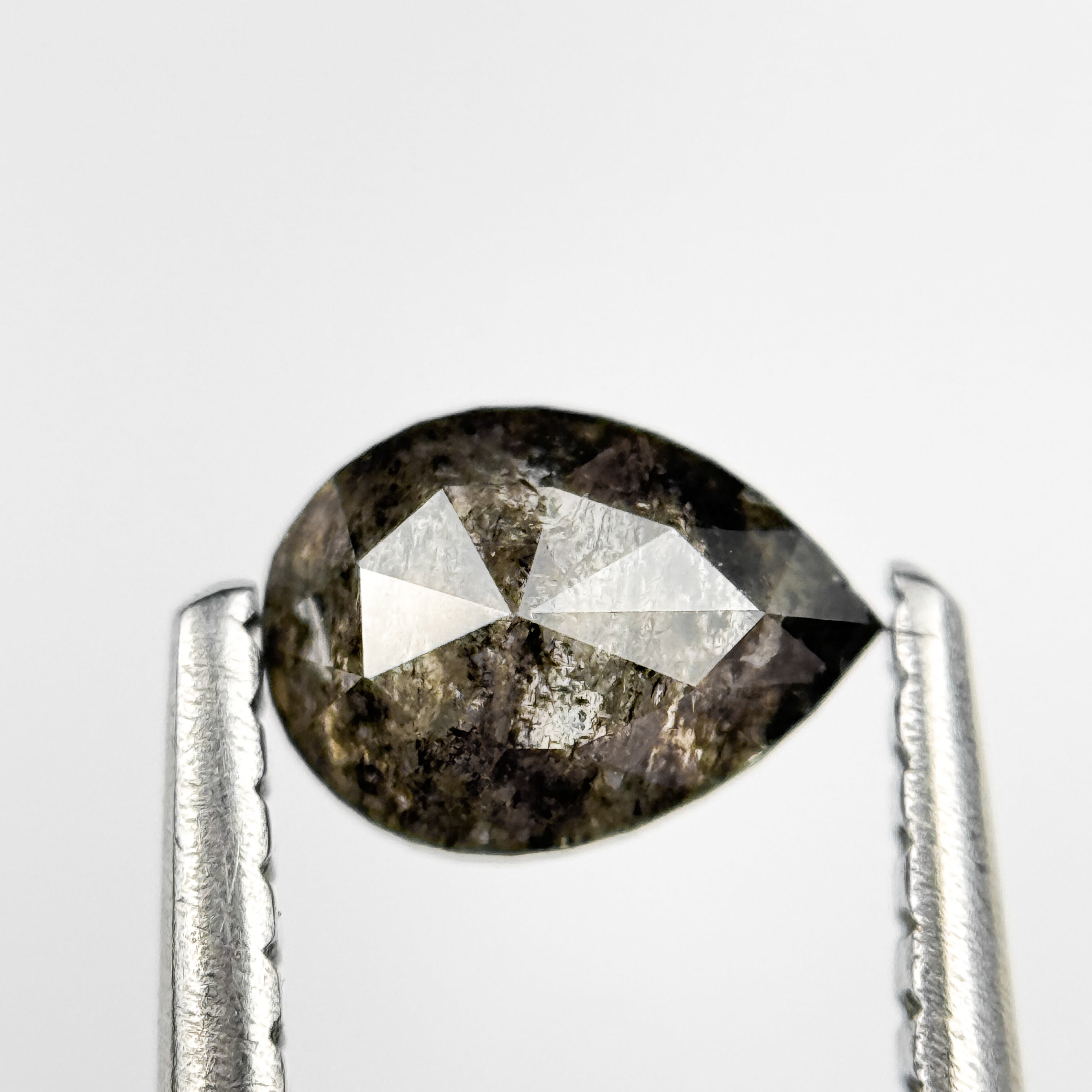 0.59 Ct Pear Rose Cut Grey Natural Salt and Pepper Diamond