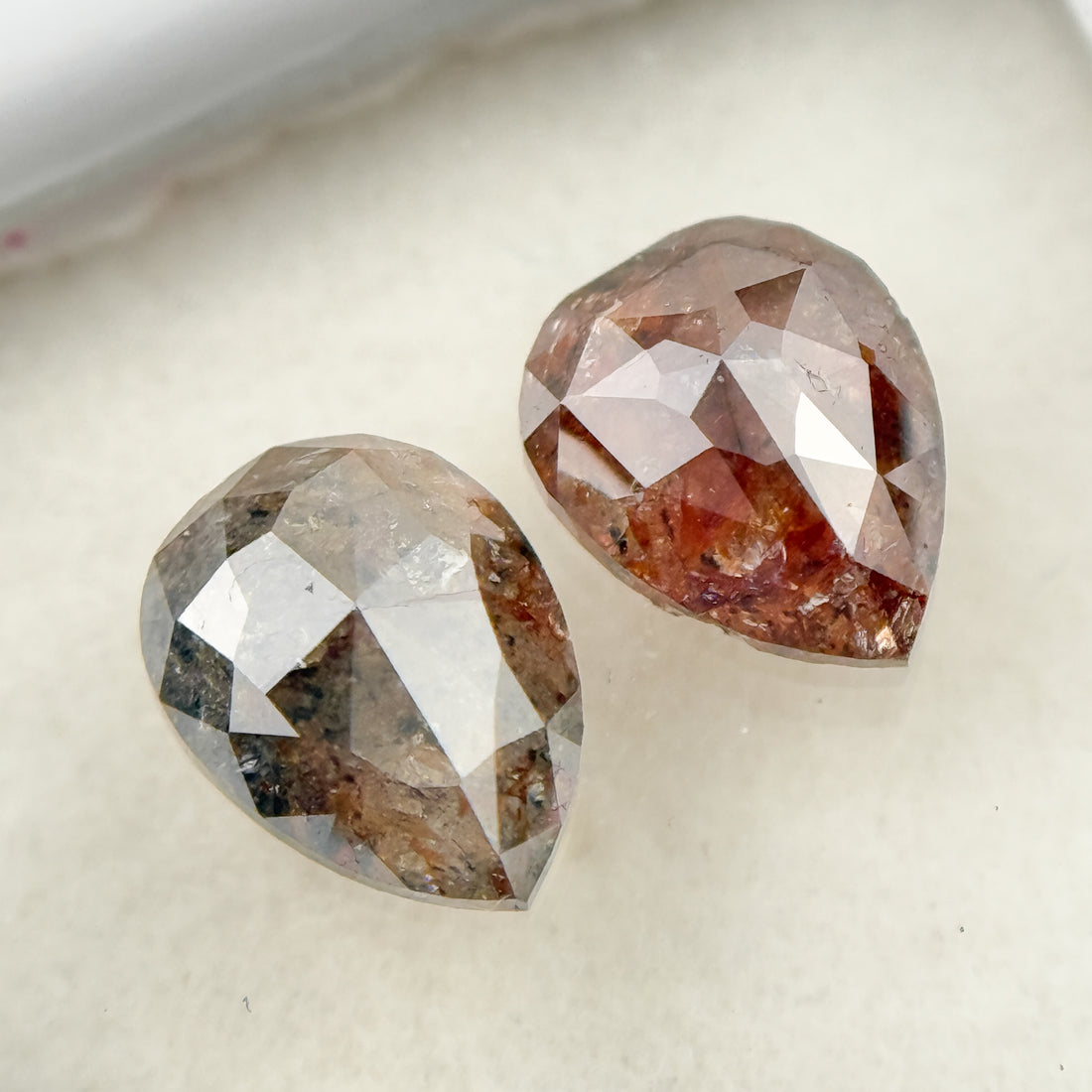 1.73 Ct Pear Rose Cut Red Natural Salt and Pepper Diamond