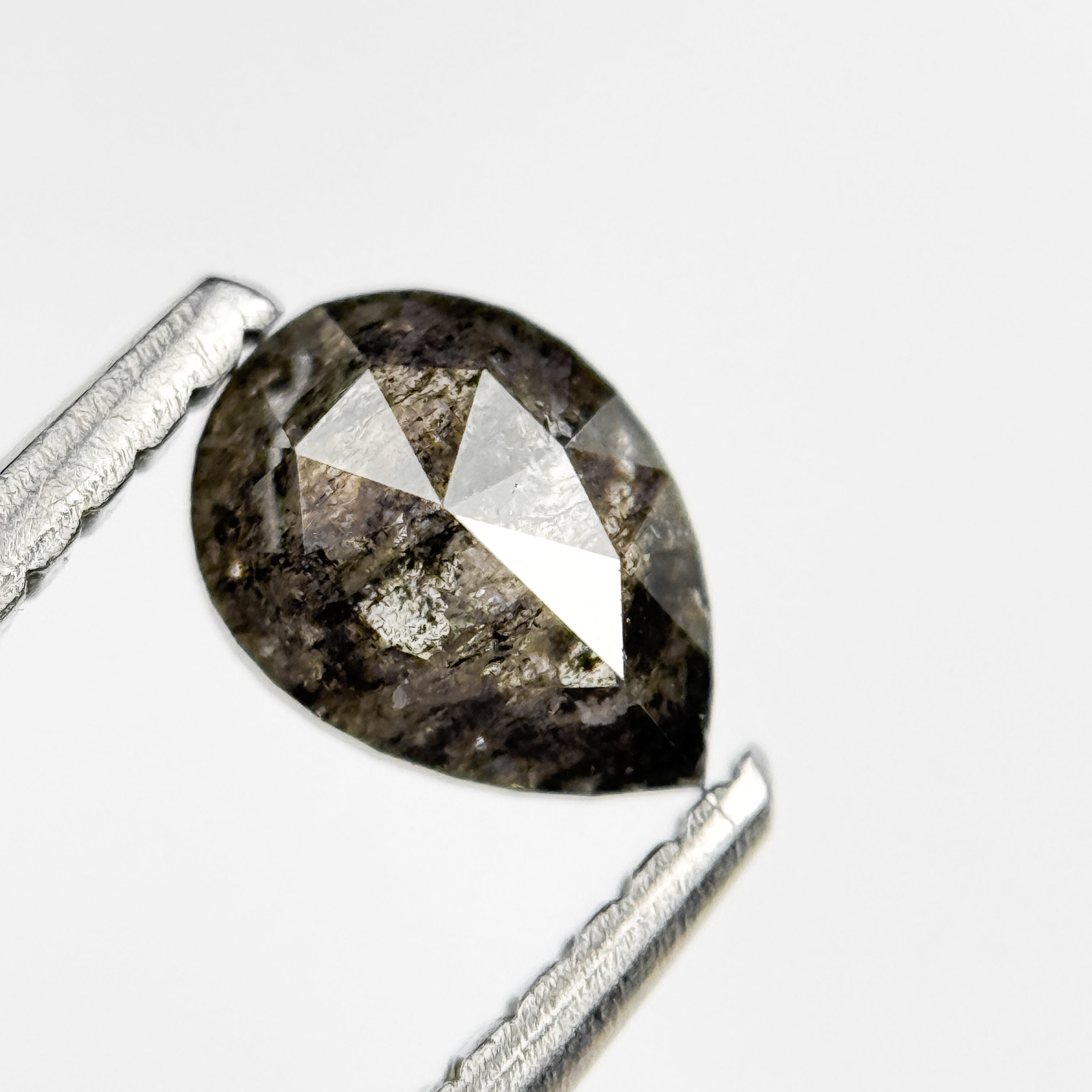 0.59 Ct Pear Rose Cut Grey Natural Salt and Pepper Diamond