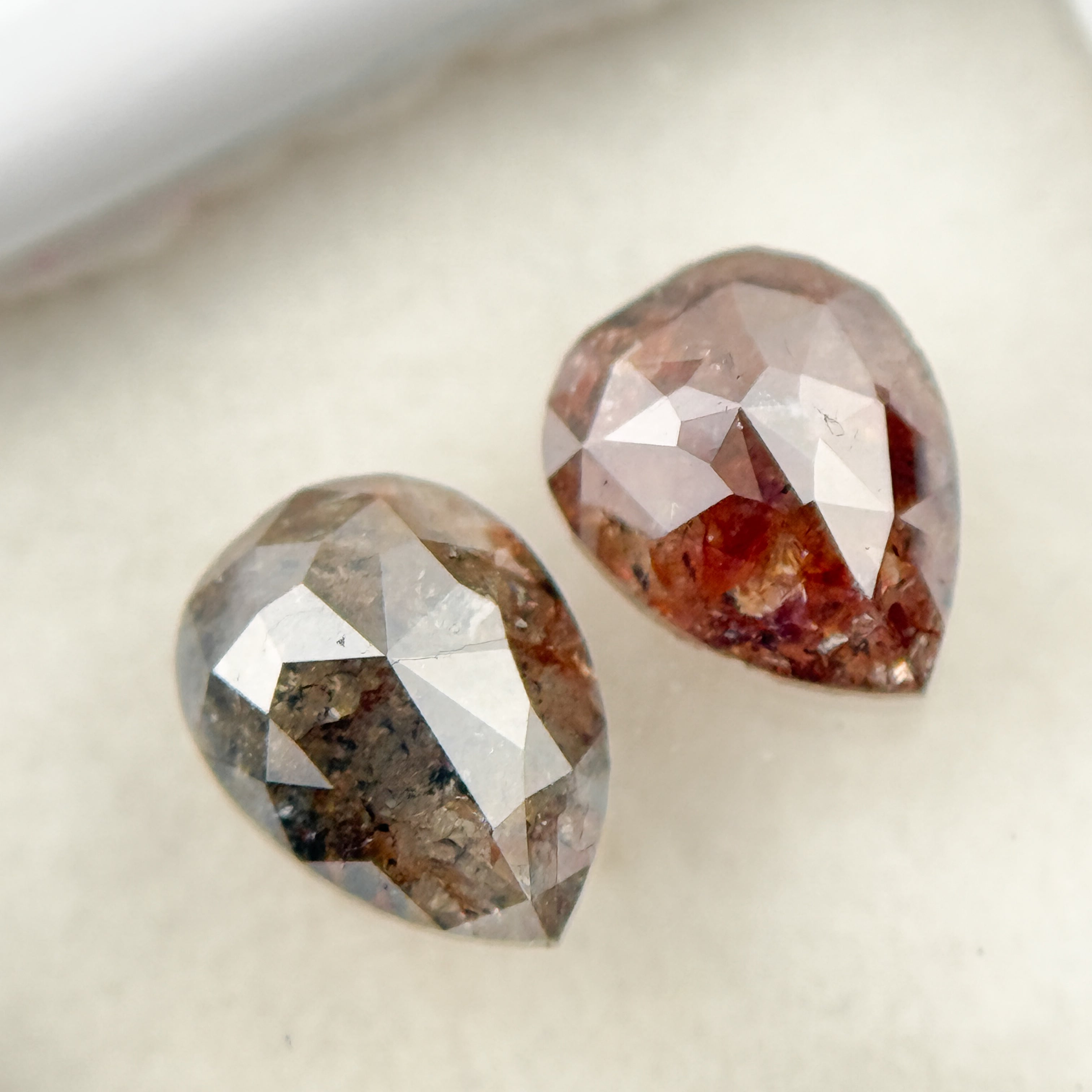 1.73 Ct Pear Rose Cut Red Natural Salt and Pepper Diamond