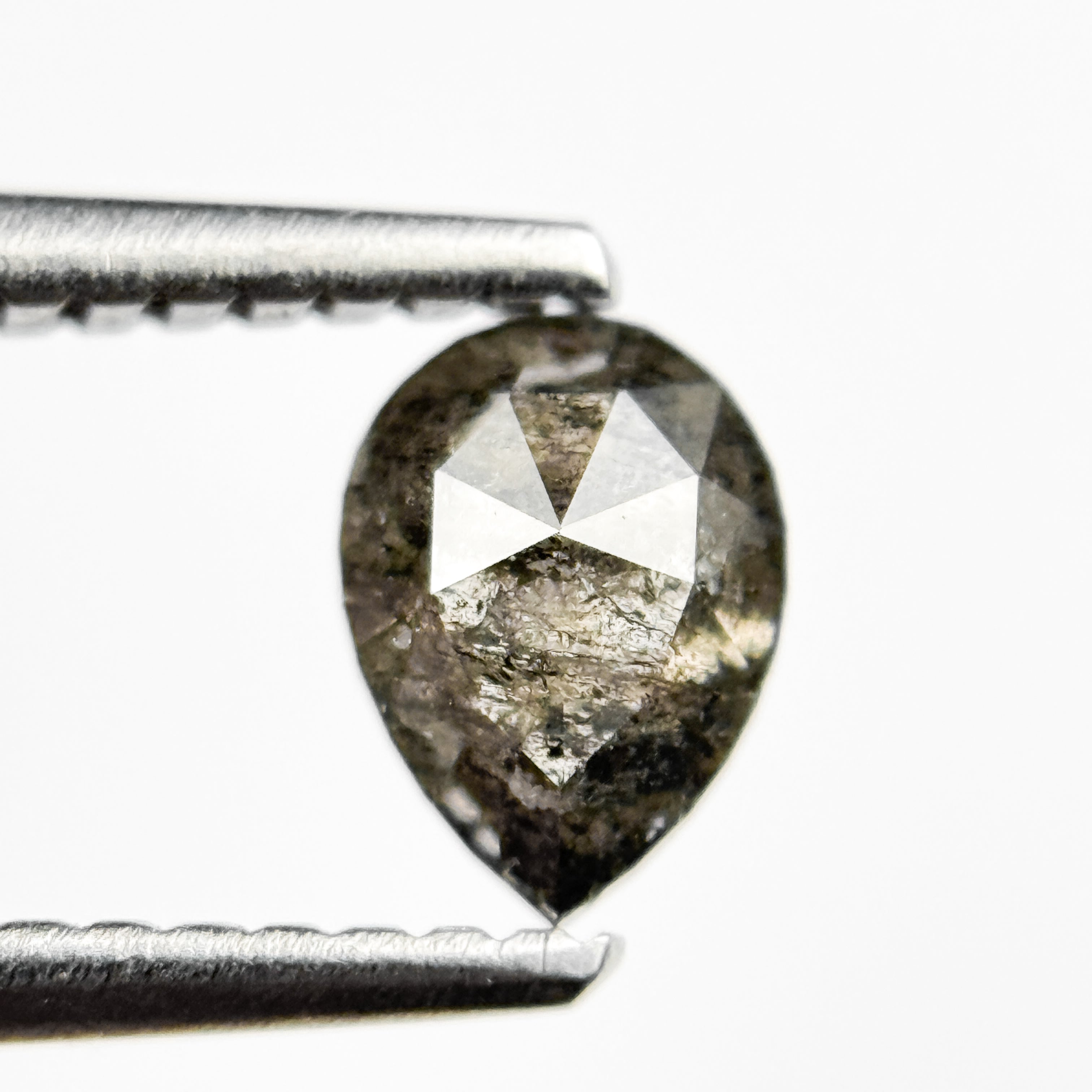 0.59 Ct Pear Rose Cut Grey Natural Salt and Pepper Diamond