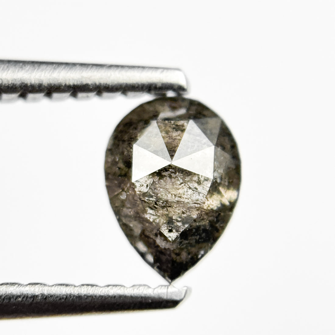 0.59 Ct Pear Rose Cut Grey Natural Salt and Pepper Diamond