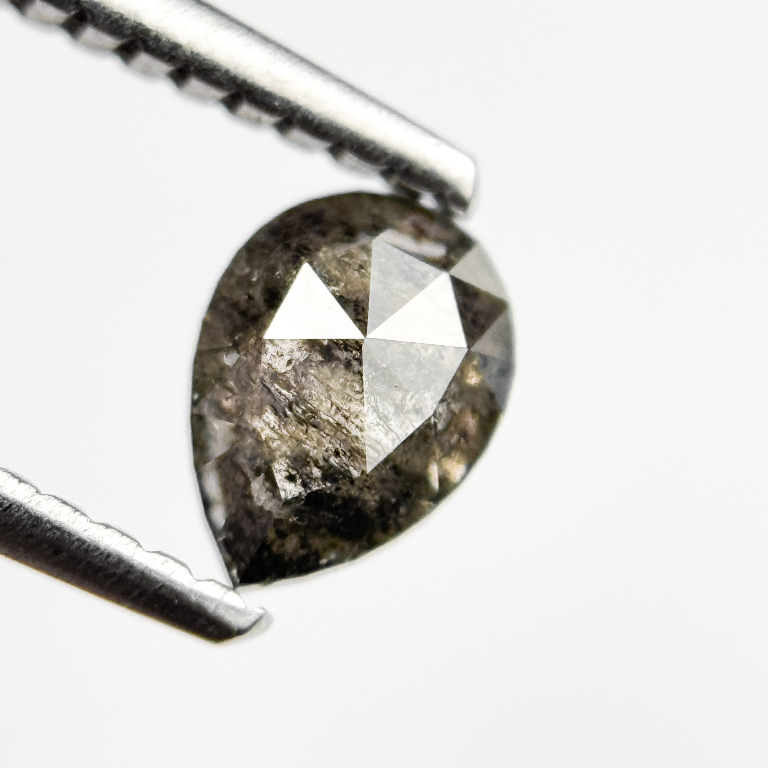 0.59 Ct Pear Rose Cut Grey Natural Salt and Pepper Diamond