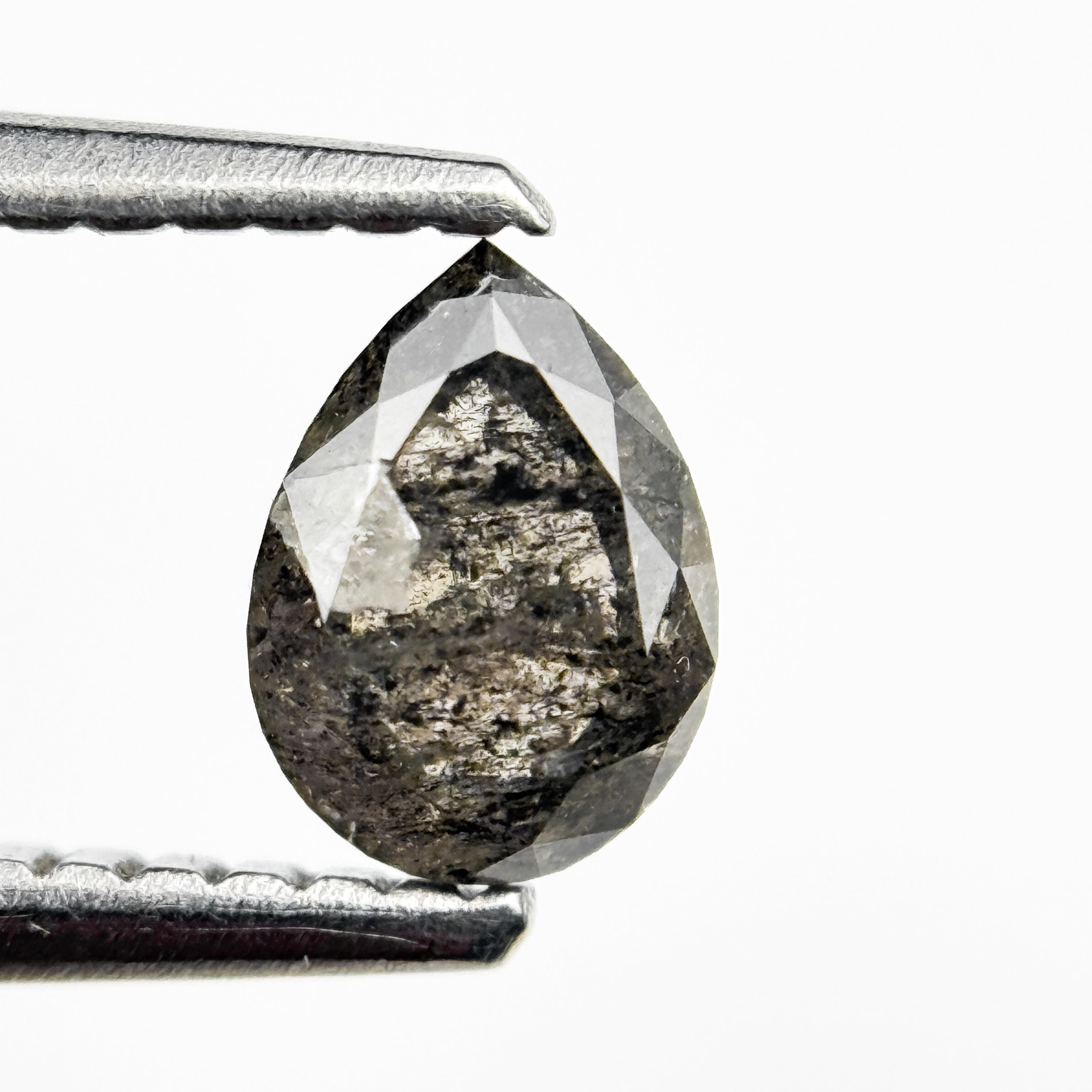 0.59 Ct Pear Rose Cut Grey Natural Salt and Pepper Diamond
