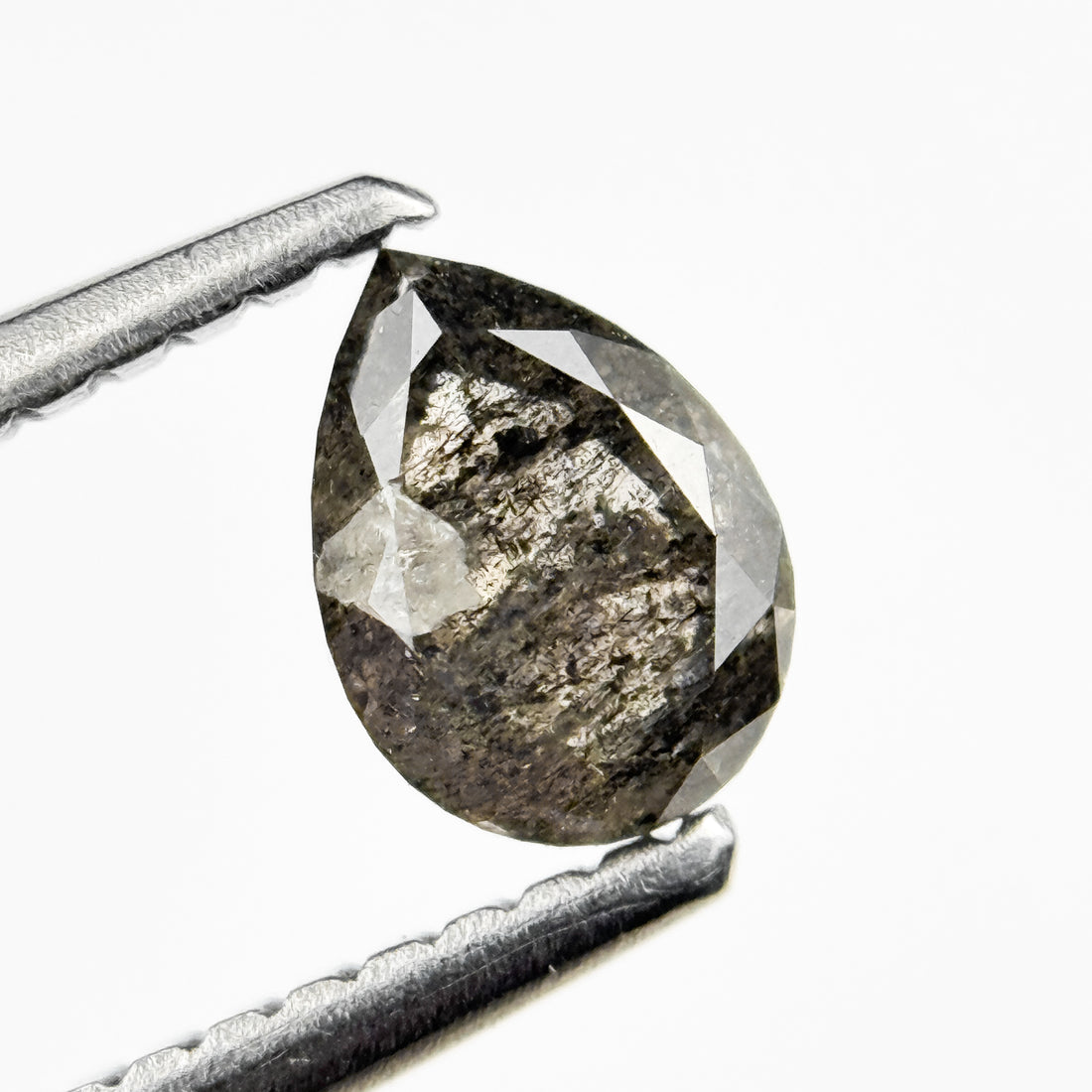 0.59 Ct Pear Rose Cut Grey Natural Salt and Pepper Diamond