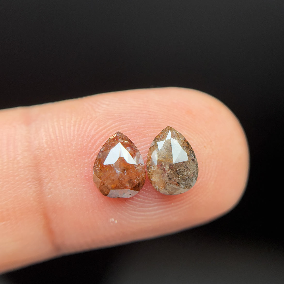 1.73 Ct Pear Rose Cut Red Natural Salt and Pepper Diamond
