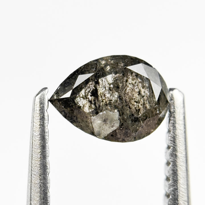 0.59 Ct Pear Rose Cut Grey Natural Salt and Pepper Diamond