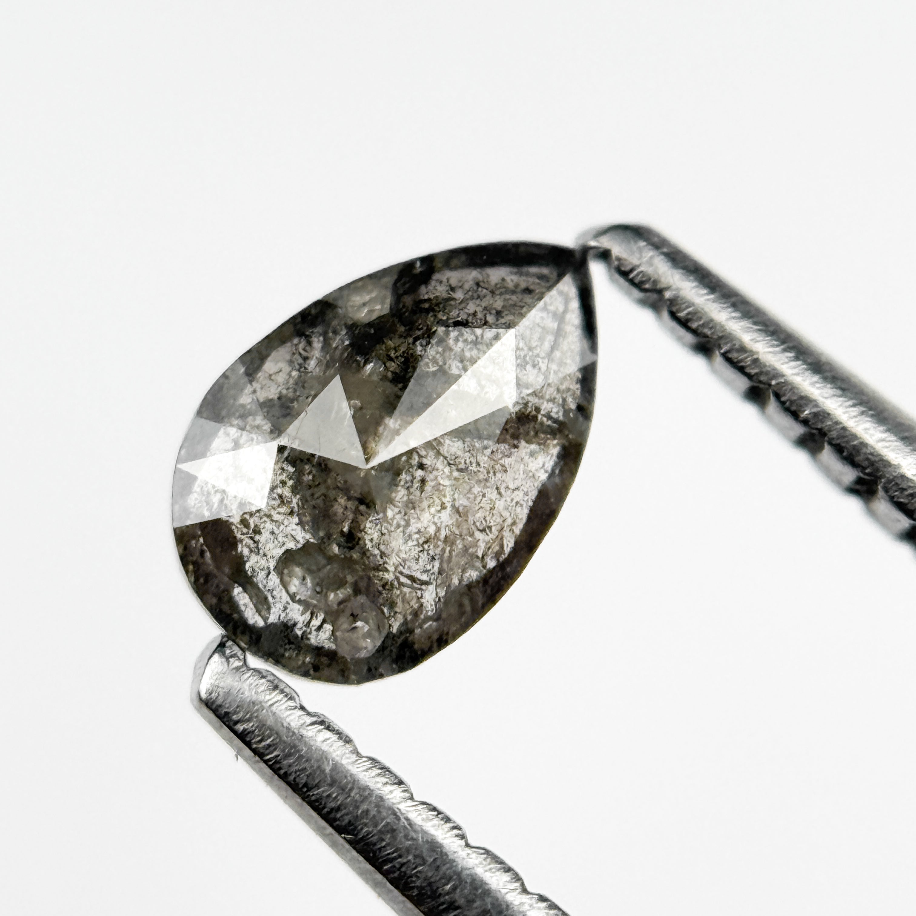 0.37 Ct Pear Rose Cut Grey Natural Salt and Pepper Diamond
